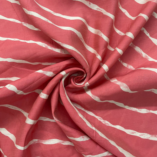 Pink With White Stripes Print Chanderi Silk Fabric