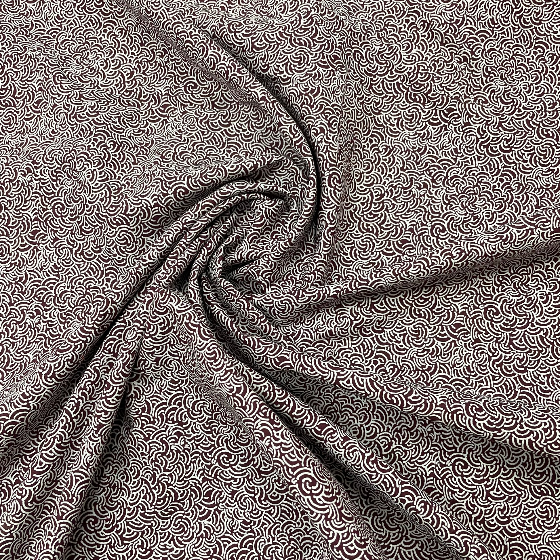 Brown with white Geometrical Rayon Fabric - TradeUNO