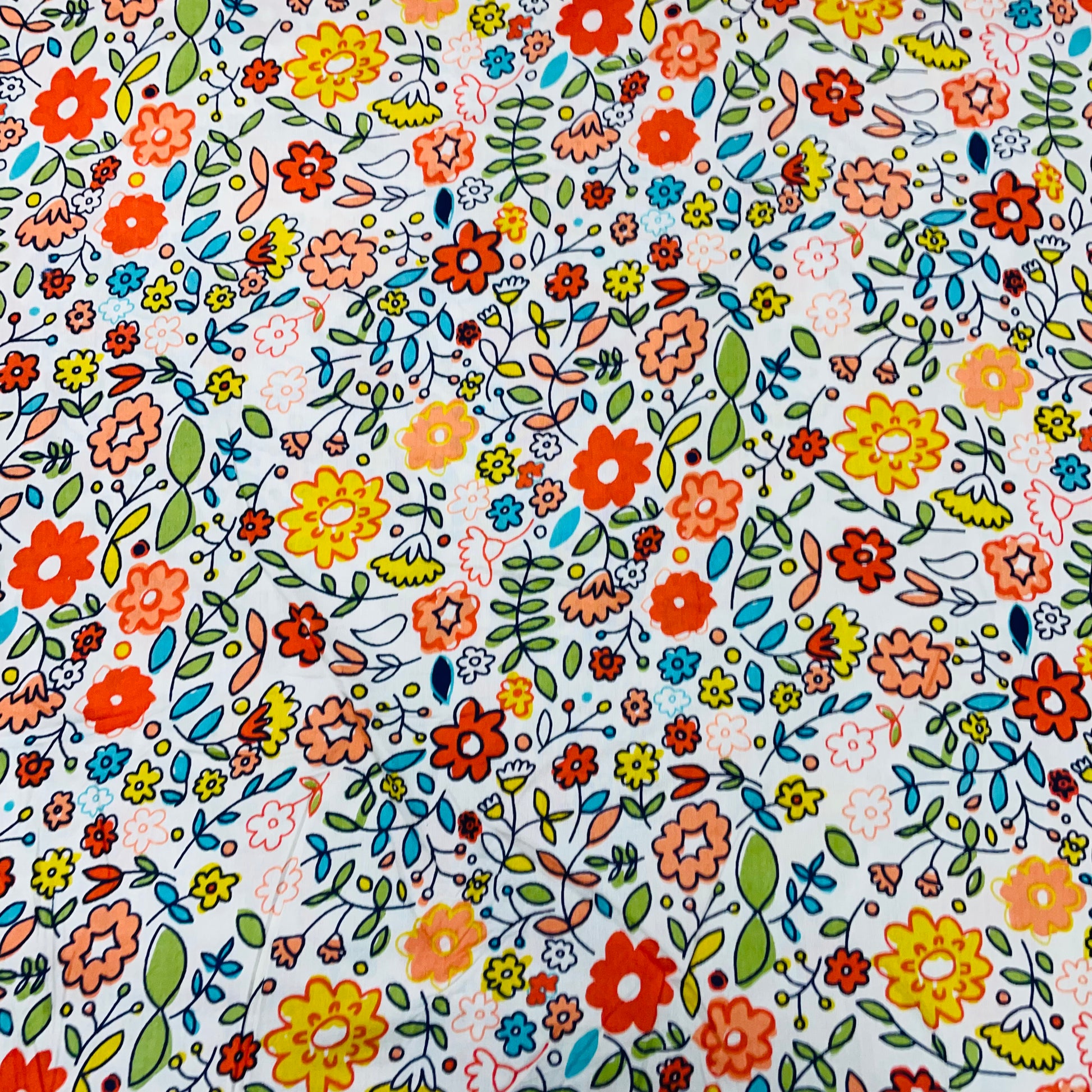 White With Multicolor Floral Print Rayon Fabric - TradeUNO