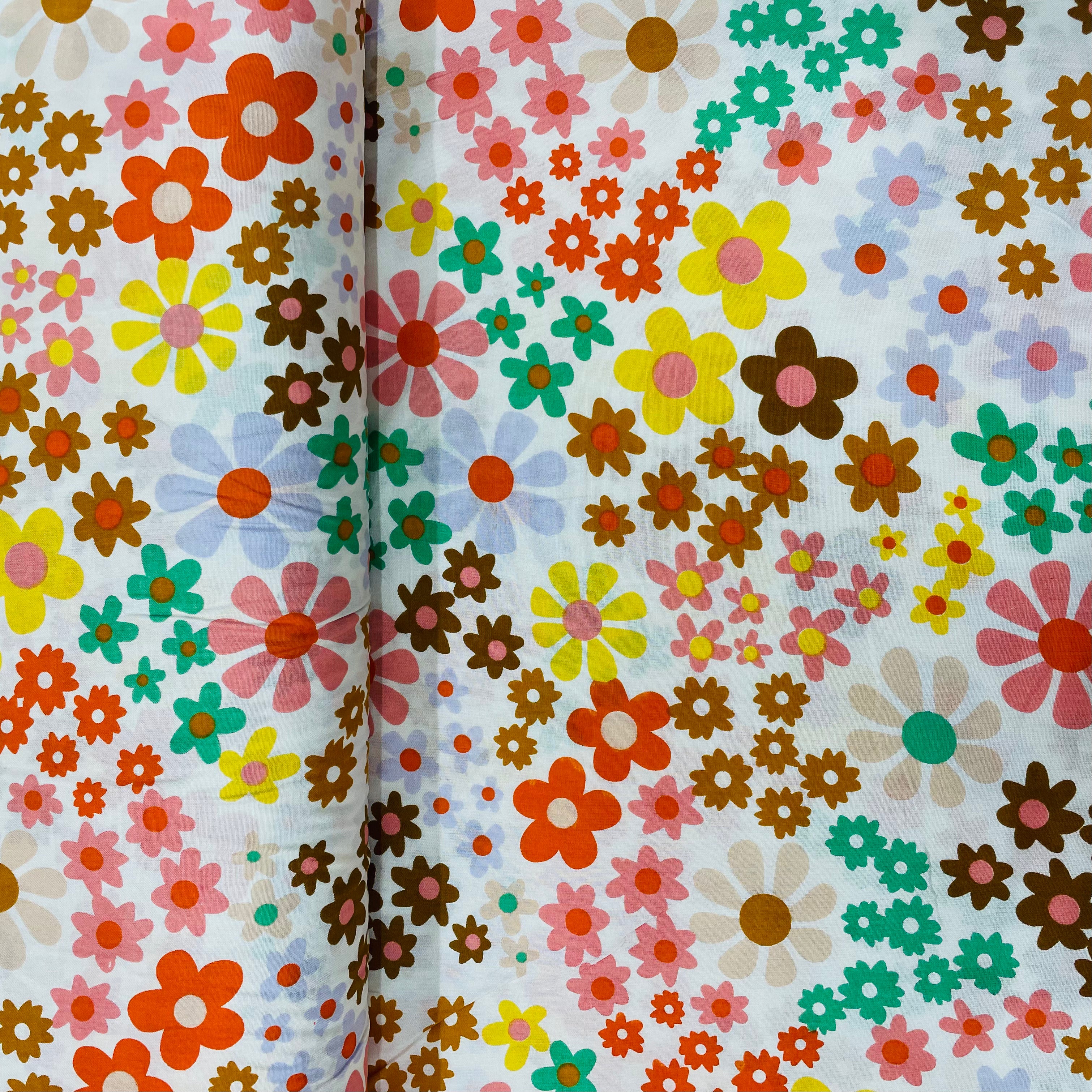 White With Multicolor Floral Print Rayon Fabric - TradeUNO