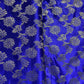 Dark Blue With Gold Zari Floral Banarasi Brocade Fabric - TradeUNO
