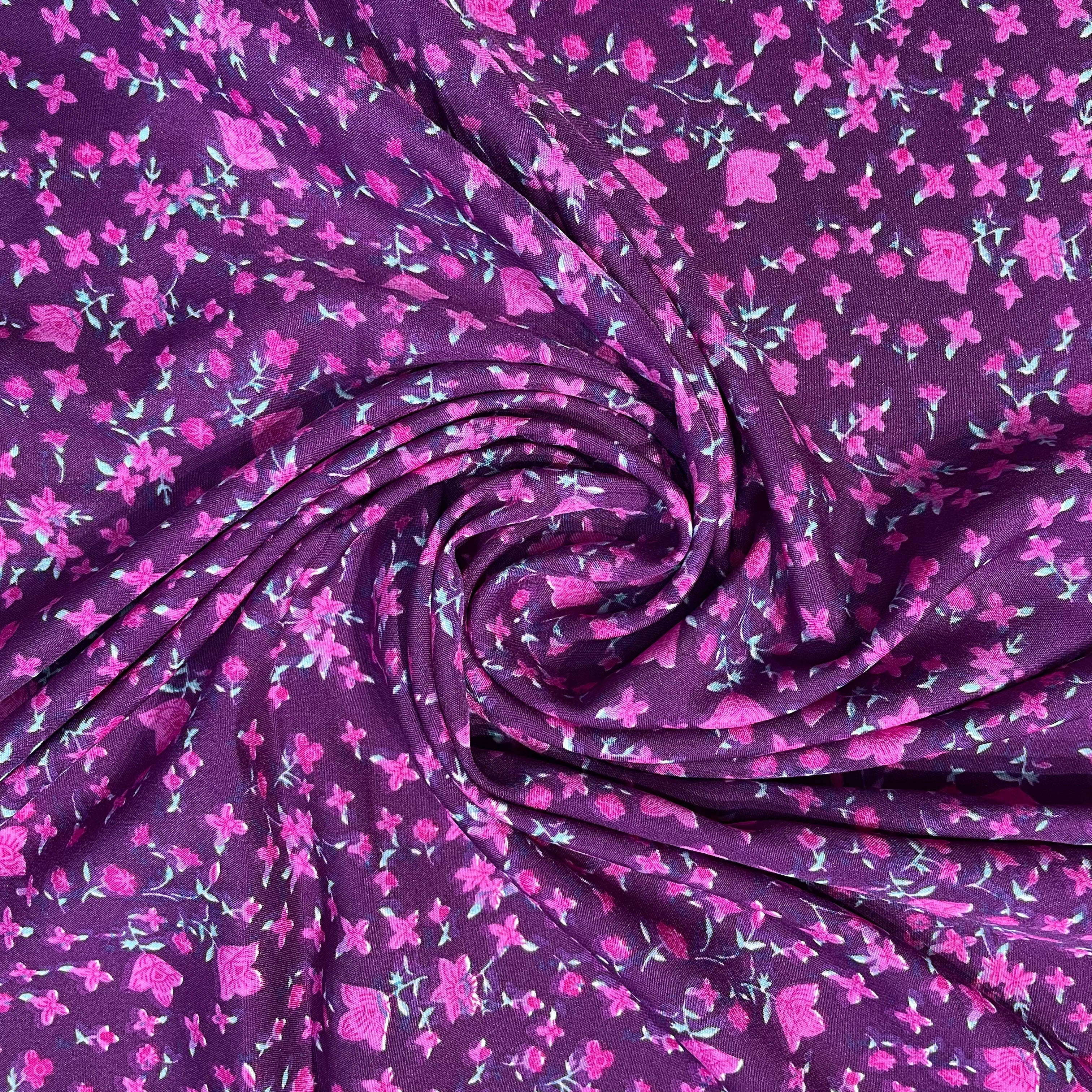 Purple Floral Crepe Fabric - TradeUNO