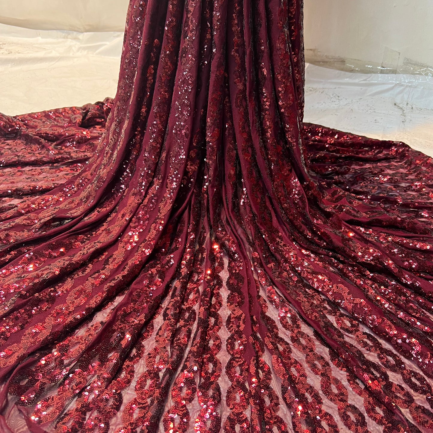 Maroon Net FabricSequence Fabric - TradeUNO