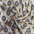light yellow with blue handblock print sequence embroidery blended cotton fabric