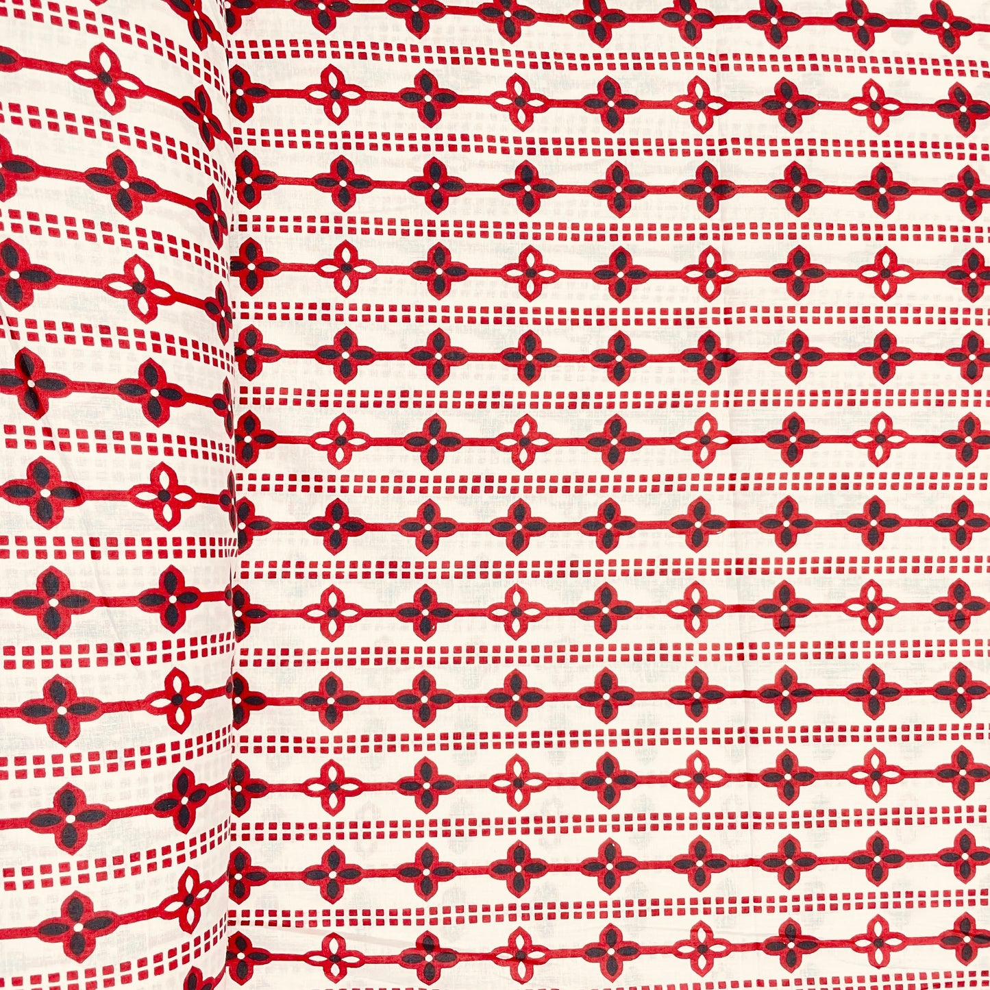 White & Red Geometrical Print Cotton Fabric - TradeUNO