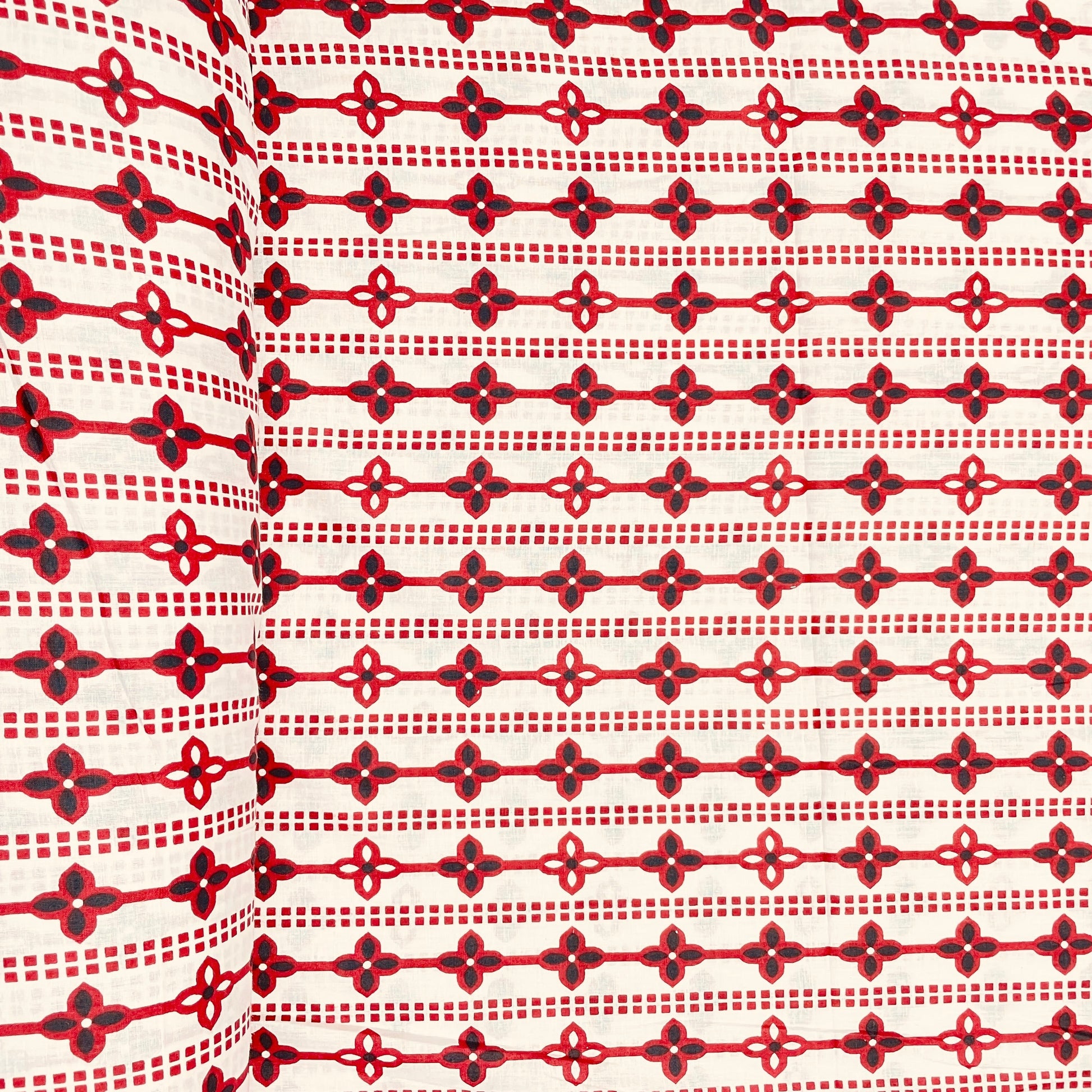 White & Red Geometrical Print Cotton Fabric - TradeUNO