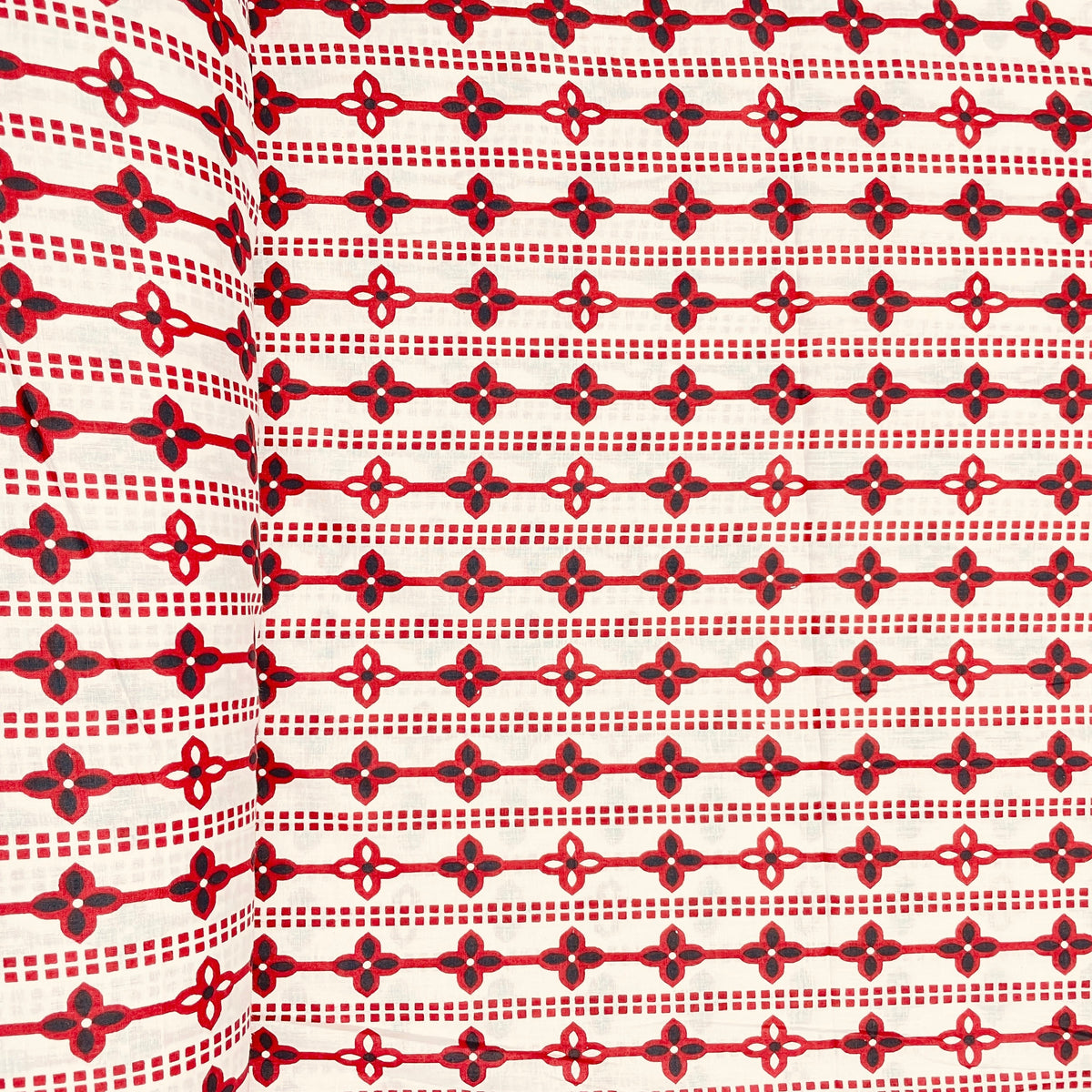 White & Red Geometrical Print Cotton Fabric - TradeUNO