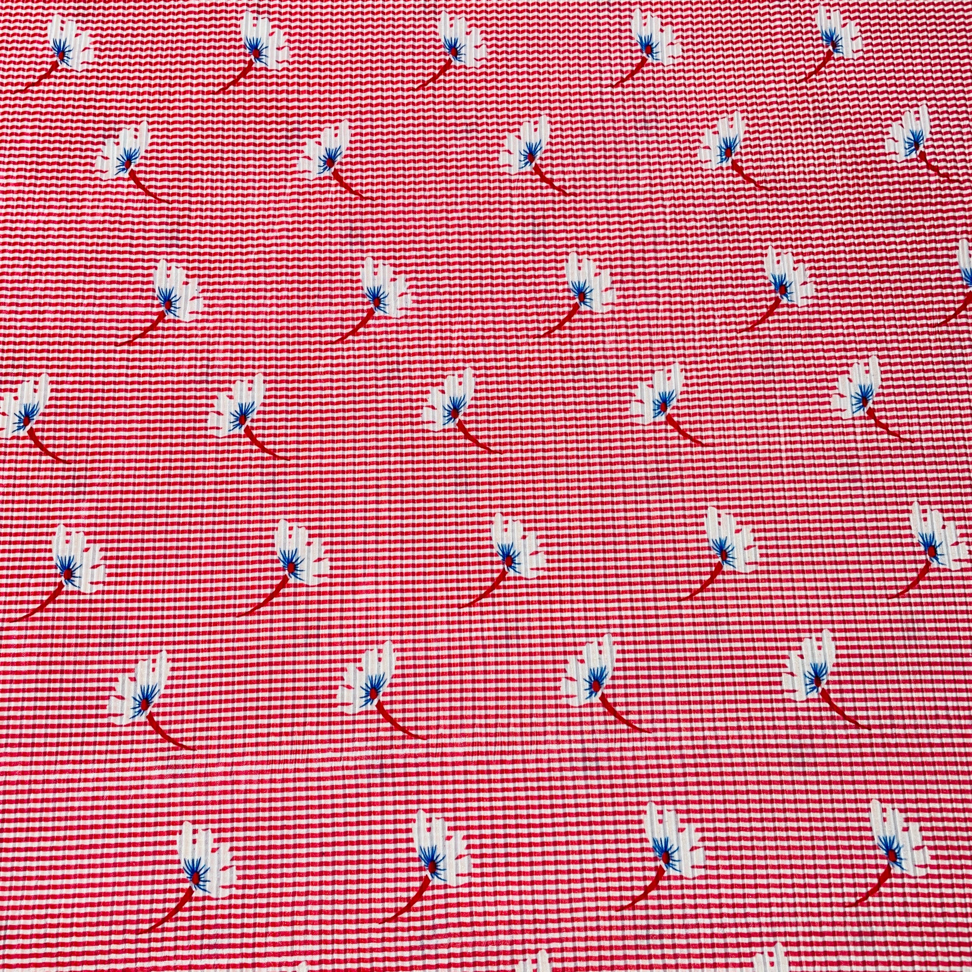 Red Stripes Floral Pleated Knitted Satin Fabric - TradeUNO