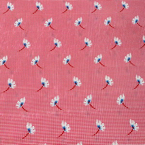 Red Stripes Floral Pleated Knitted Satin Fabric - TradeUNO