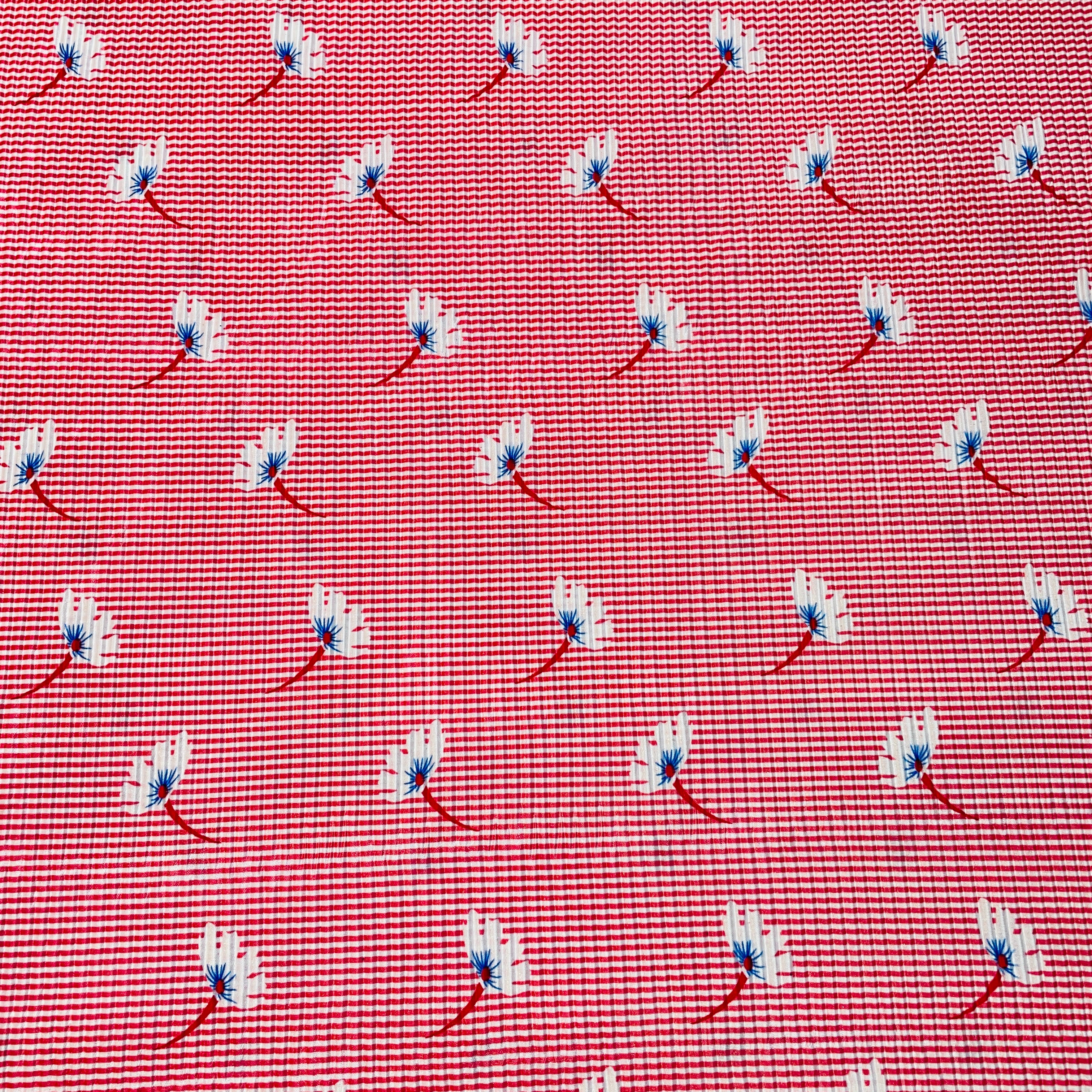 Red Stripes Floral Pleated Knitted Satin Fabric - TradeUNO