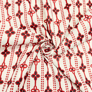 White & Red Geometrical Print Cotton Fabric - TradeUNO