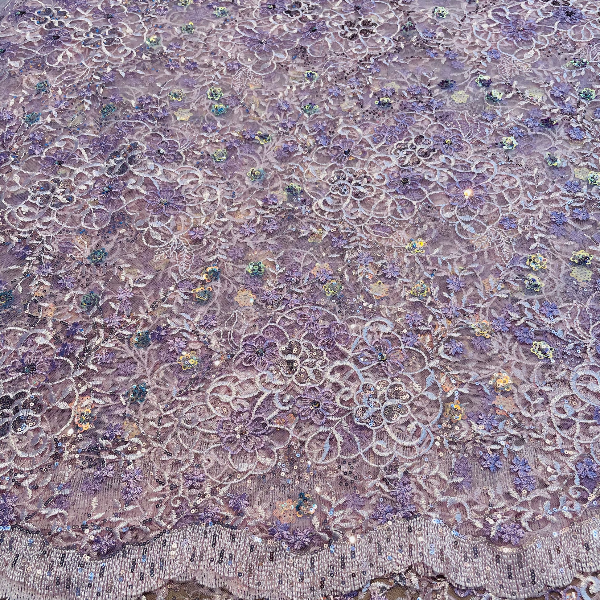 Pink With Purple Floral Sequence Embroidery Net Fabric - TradeUNO
