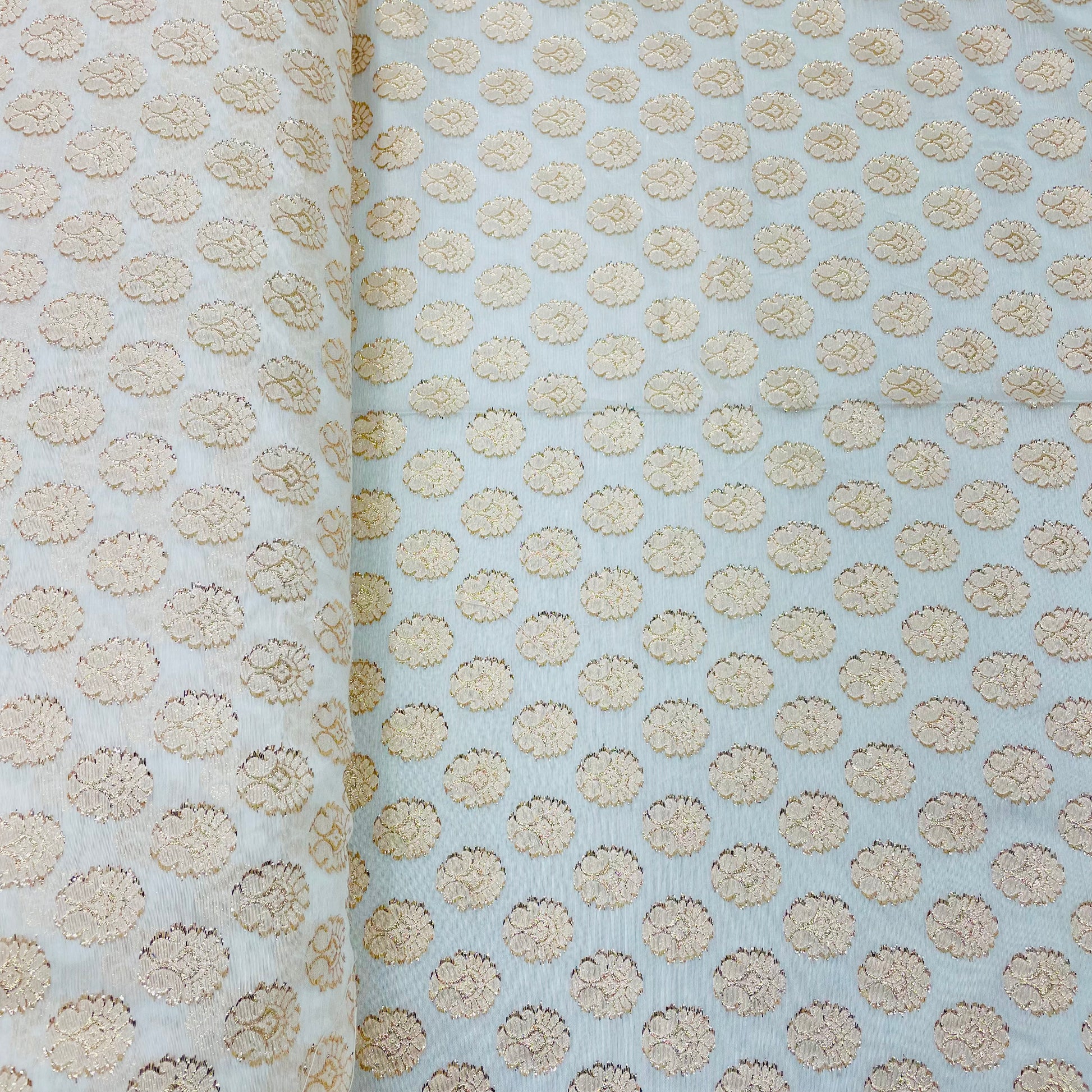 White With Gold Zari Paisley Chanderi Dyeable fabric - TradeUNO