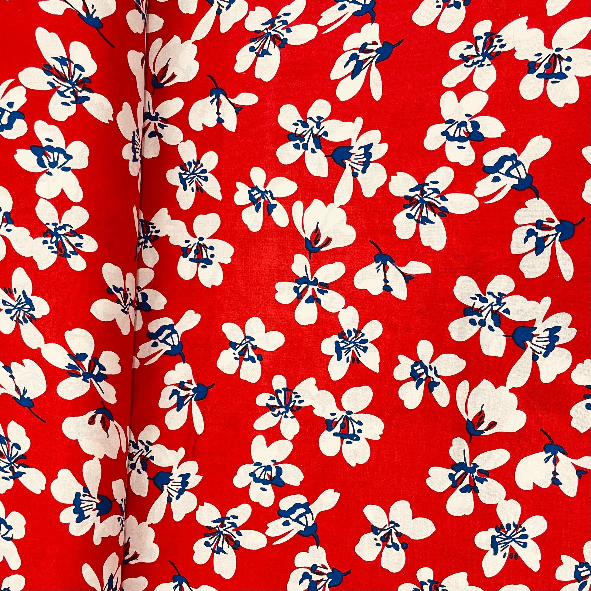 Dark Blue With Pink Floral Print Rayon Fabric - TradeUNO