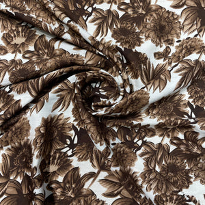 White With Brown Floral Crepe Fabric - TradeUNO