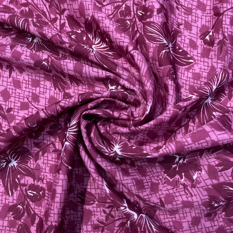 Light Pink With Maroon Floral Crepe Fabric - TradeUNO
