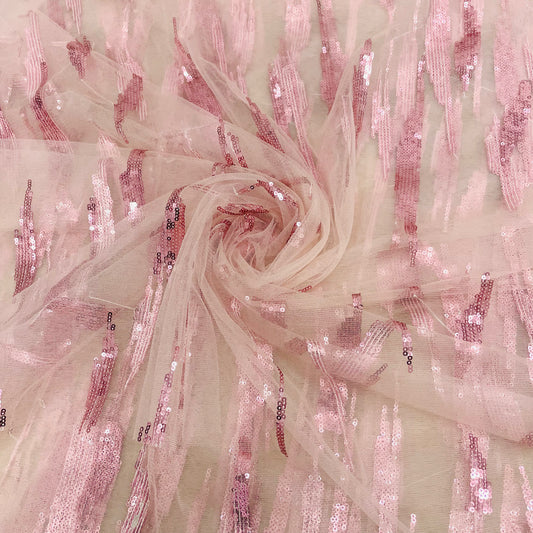 Pink Sequence Embroidery Net Fabric