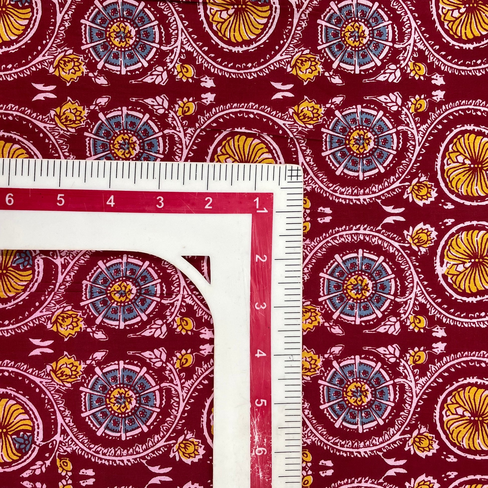 Red Maroon Blue Ajrakh Print Cotton Fabric - TradeUNO