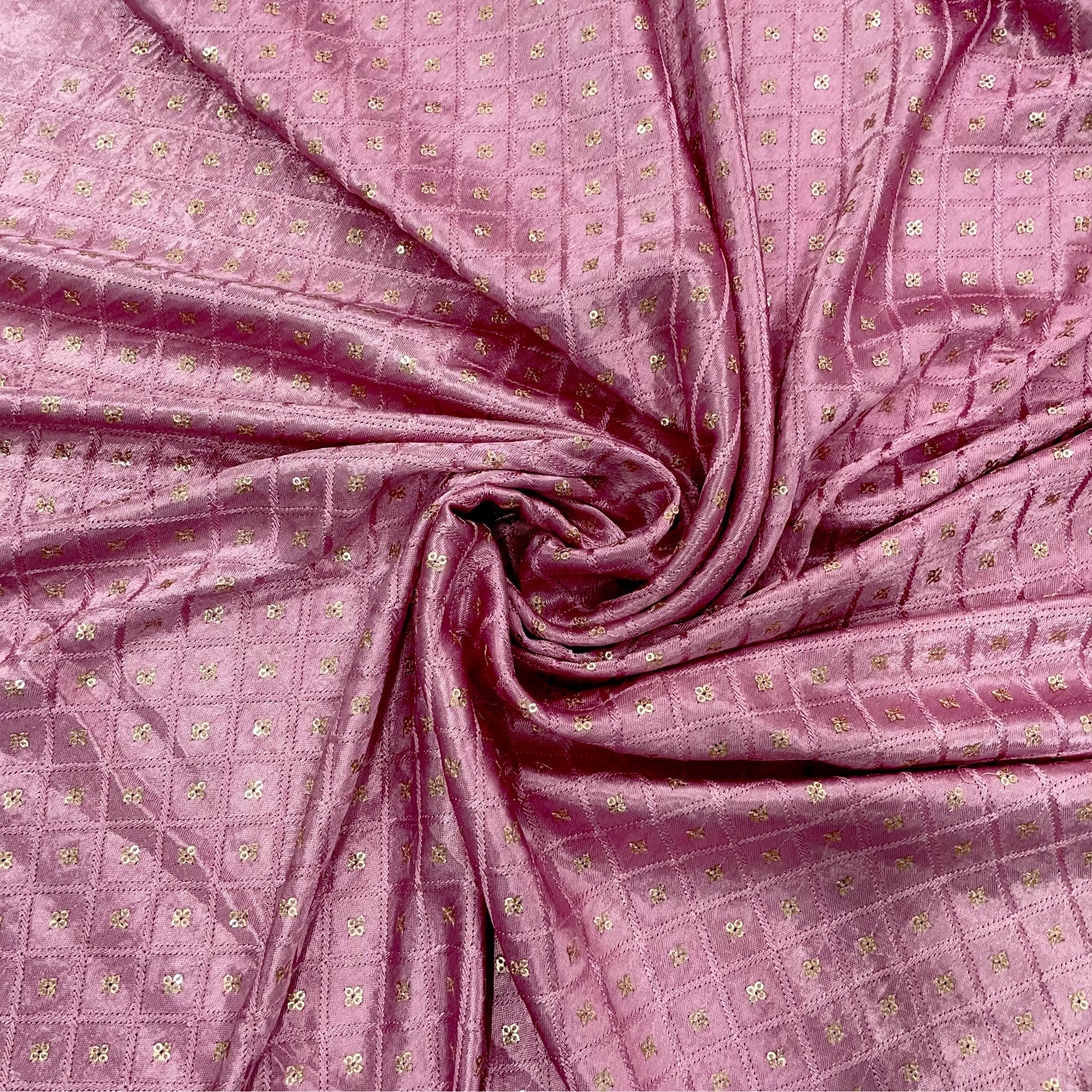 Light Pink Geometrical Embroidery Sequence Satin Silk Fabric - TradeUNO