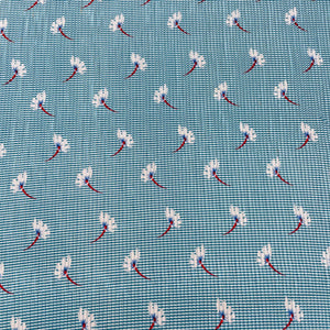Sky Blue Stripes Floral Pleated Knitted Satin Fabric