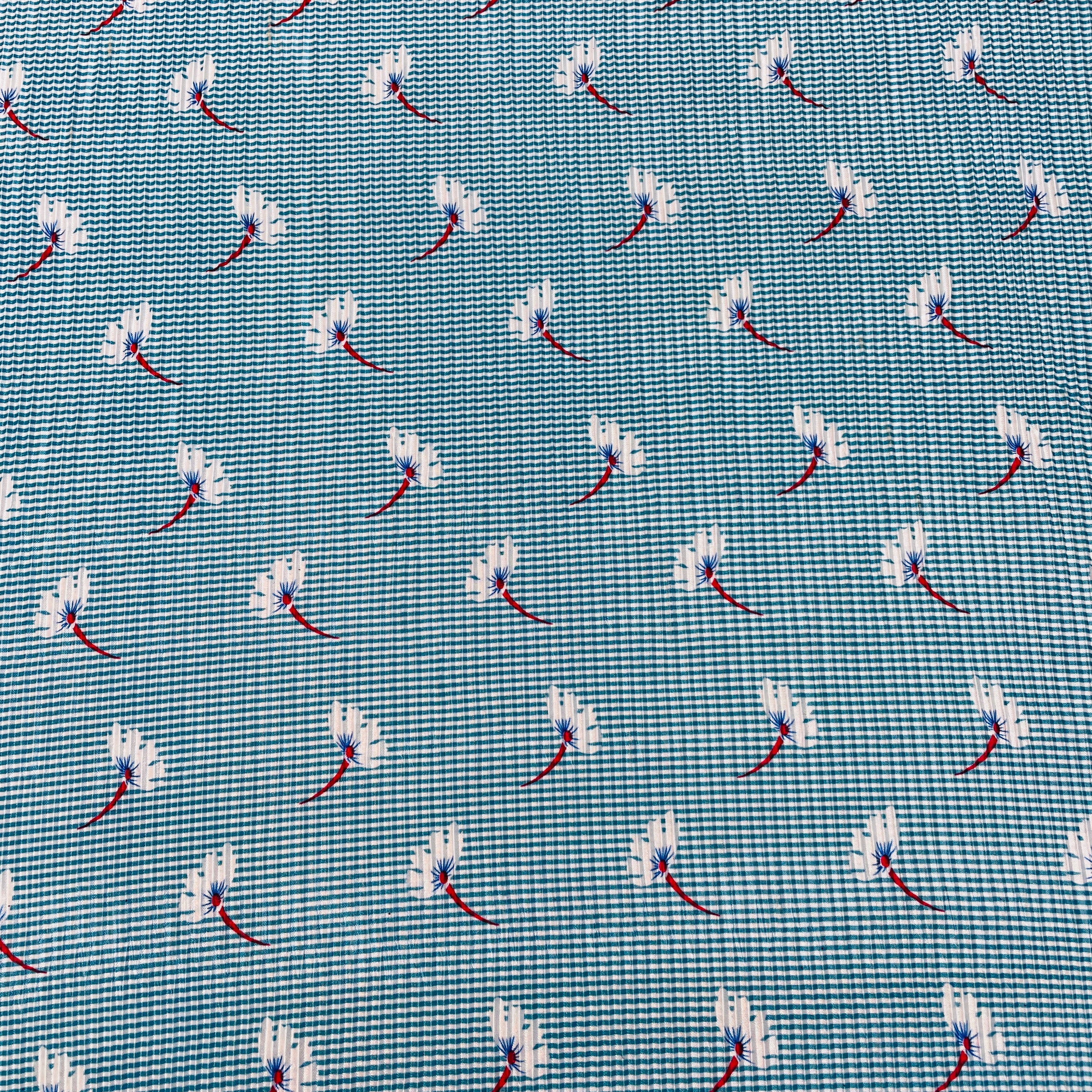Sky Blue Stripes Floral Pleated Knitted Satin Fabric - TradeUNO