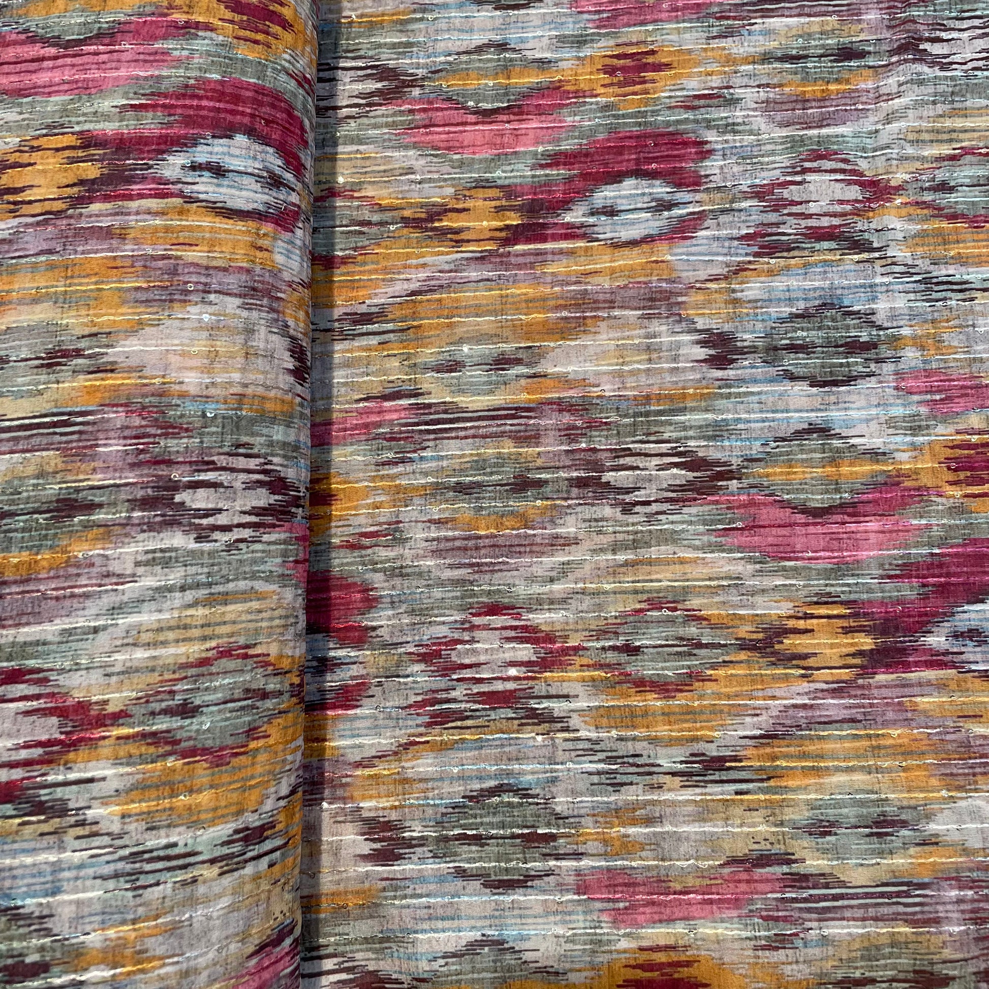 Multicolor Abstract Print Sequence Embroidery Georgette Fabric - TradeUNO