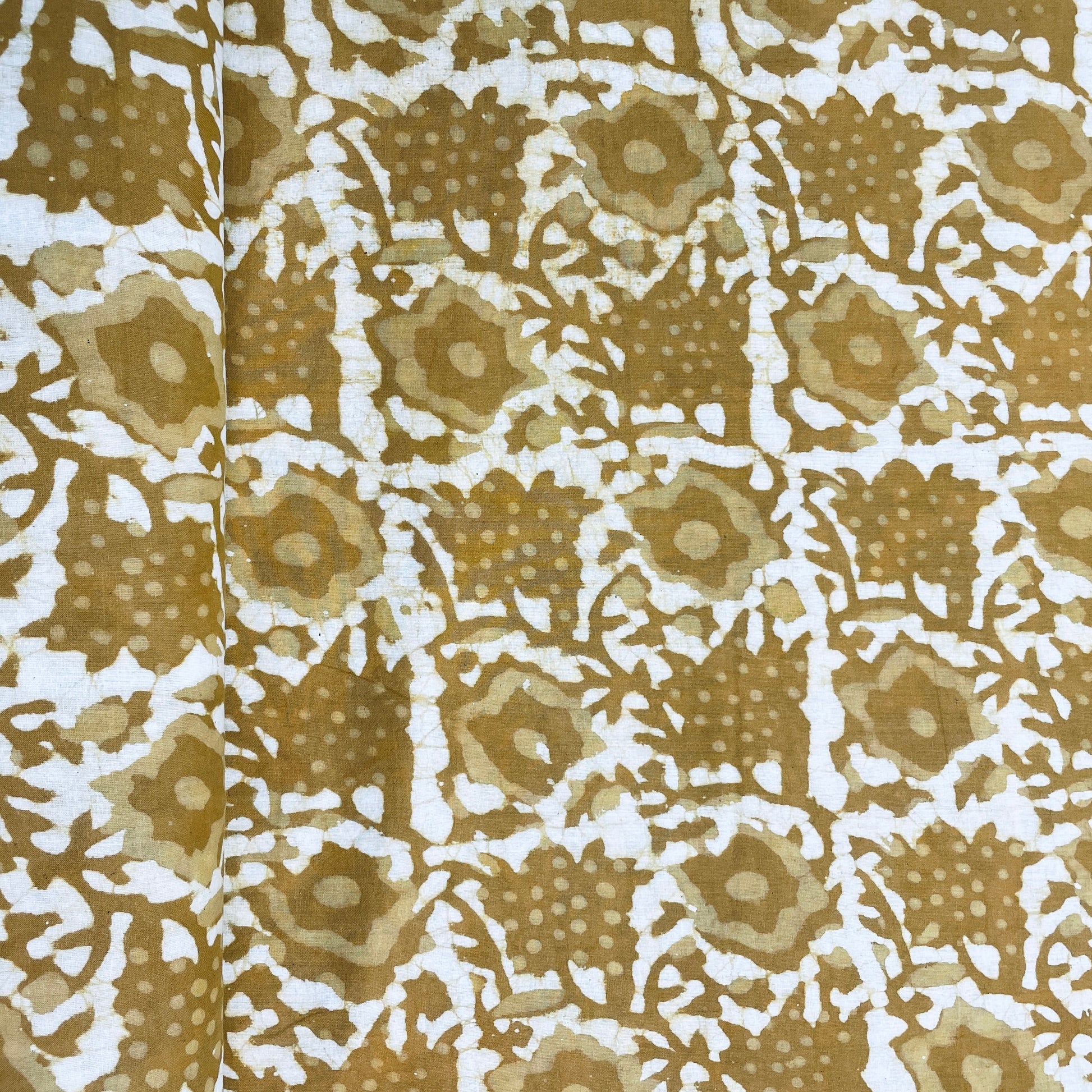 Dark Yellow & White Floral Print Cotton Fabric - TradeUNO