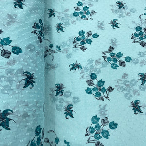 Light Blue With Blue Floral Chiffon Dobby Fabric - TradeUNO