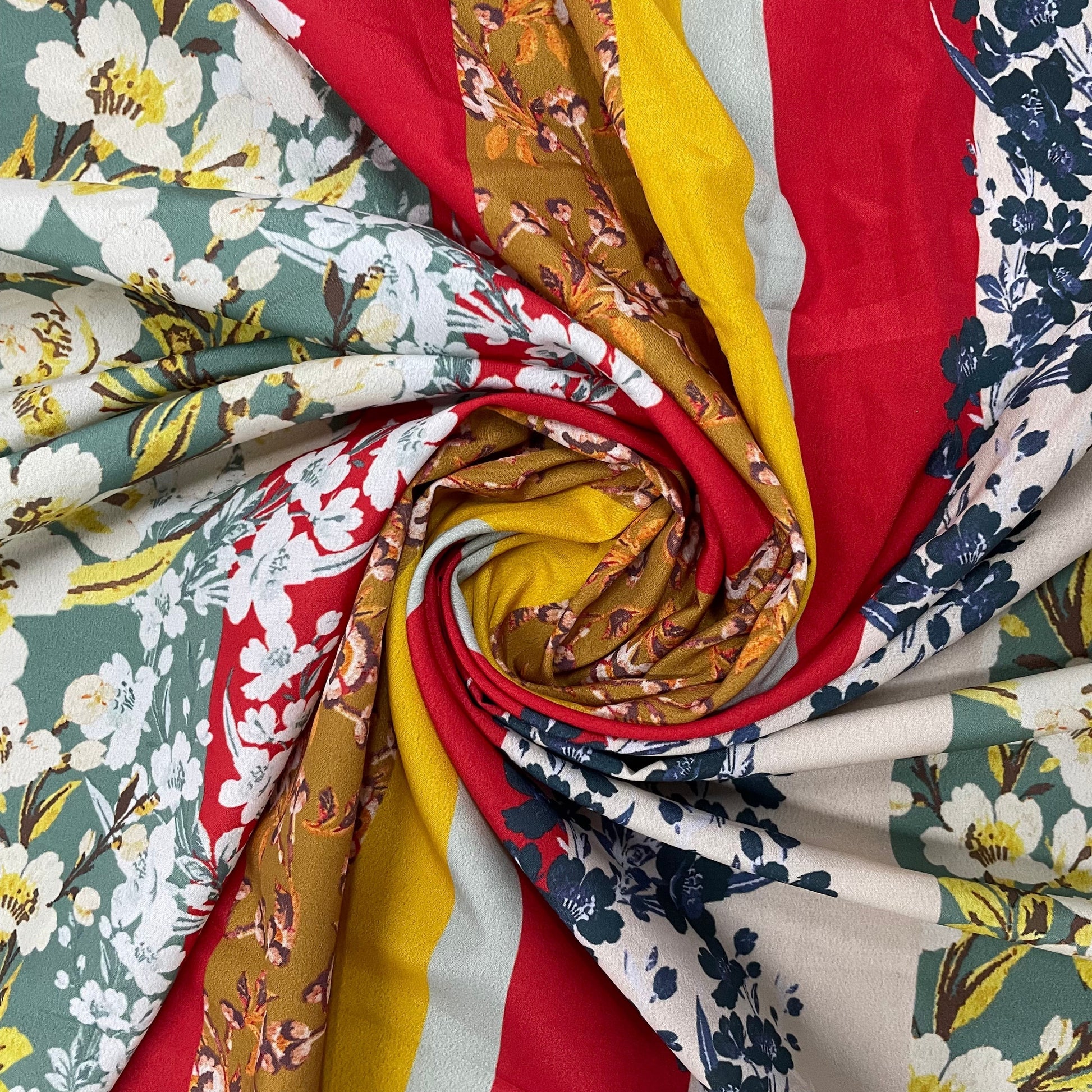 Multicolor Stirpes & Floral Print Crepe Fabric - TradeUNO