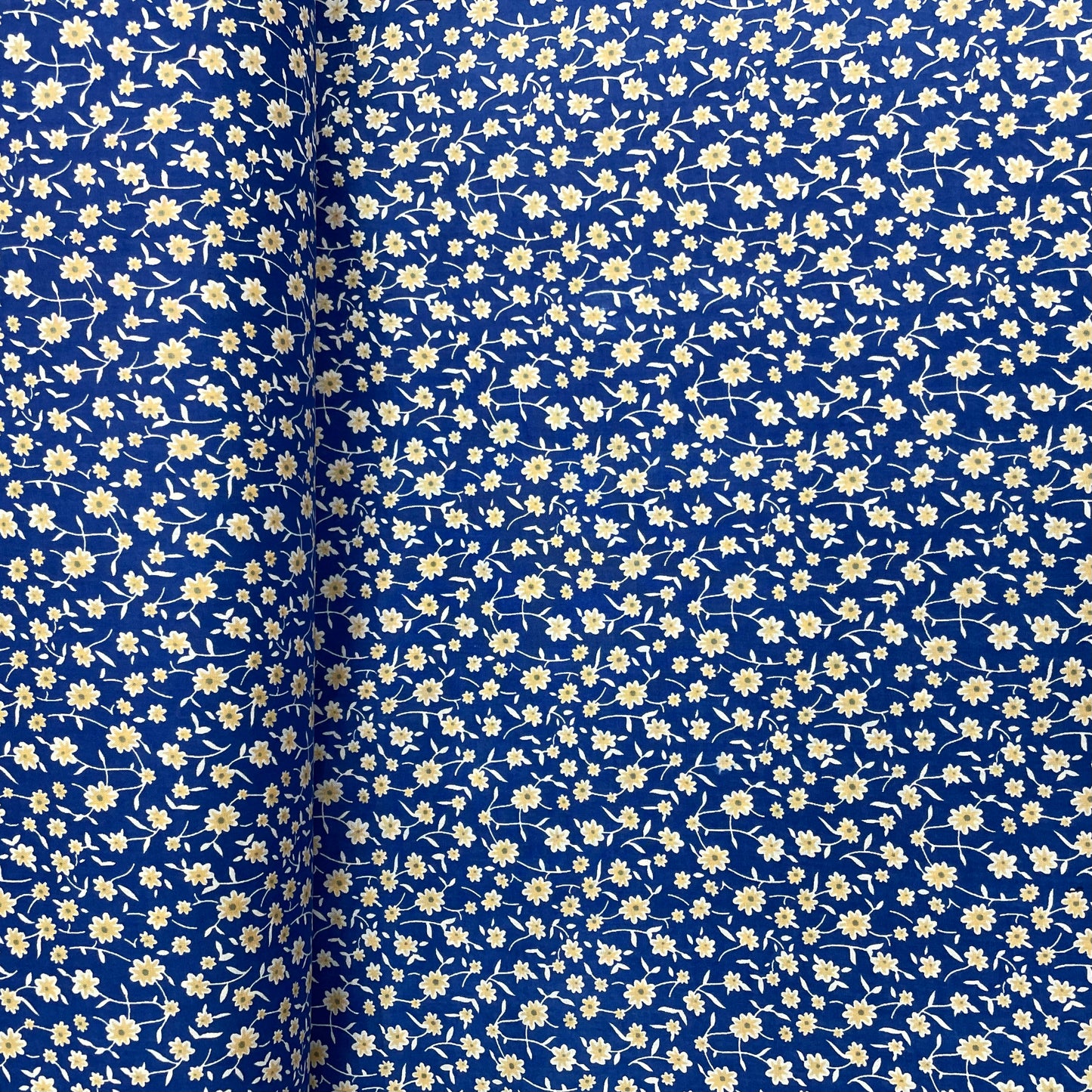 Blue With Cream Floral Print Rayon Fabric - TradeUNO