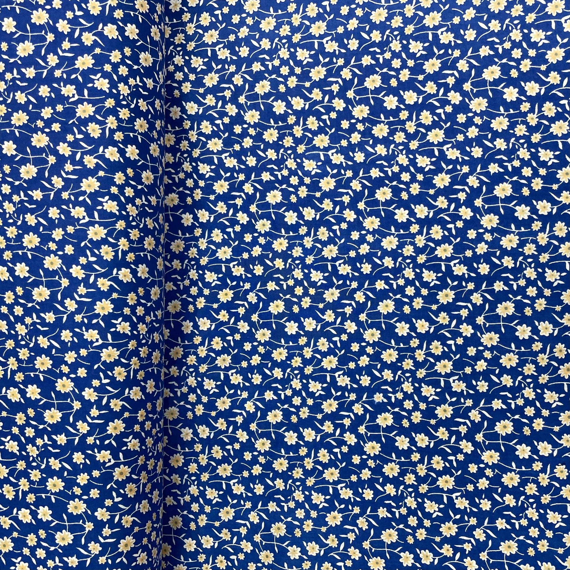 Blue With Cream Floral Print Rayon Fabric - TradeUNO