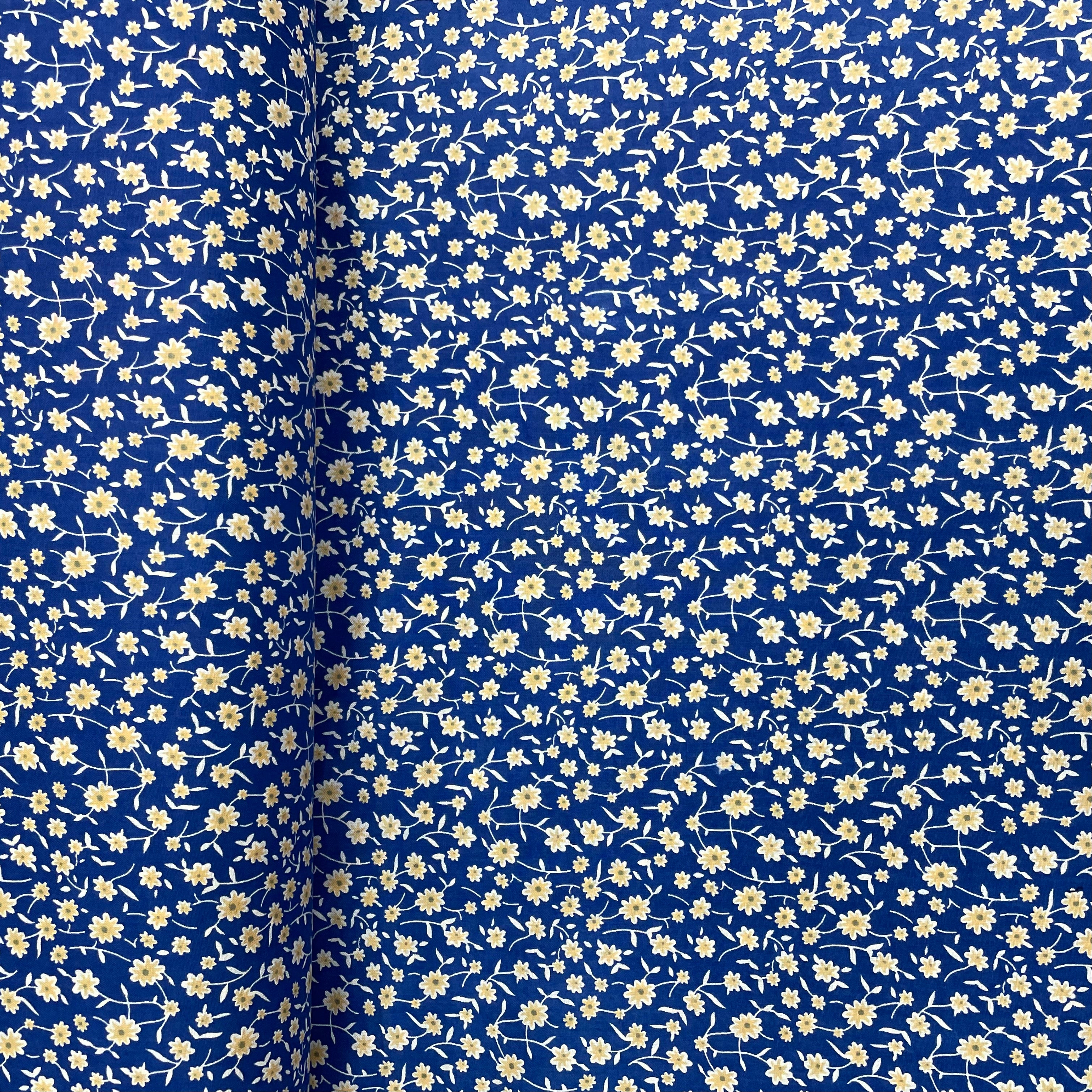 Blue With Cream Floral Print Rayon Fabric - TradeUNO