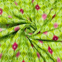 Green With Mutlicolor Cotton Embroidery Fabric - TradeUNO