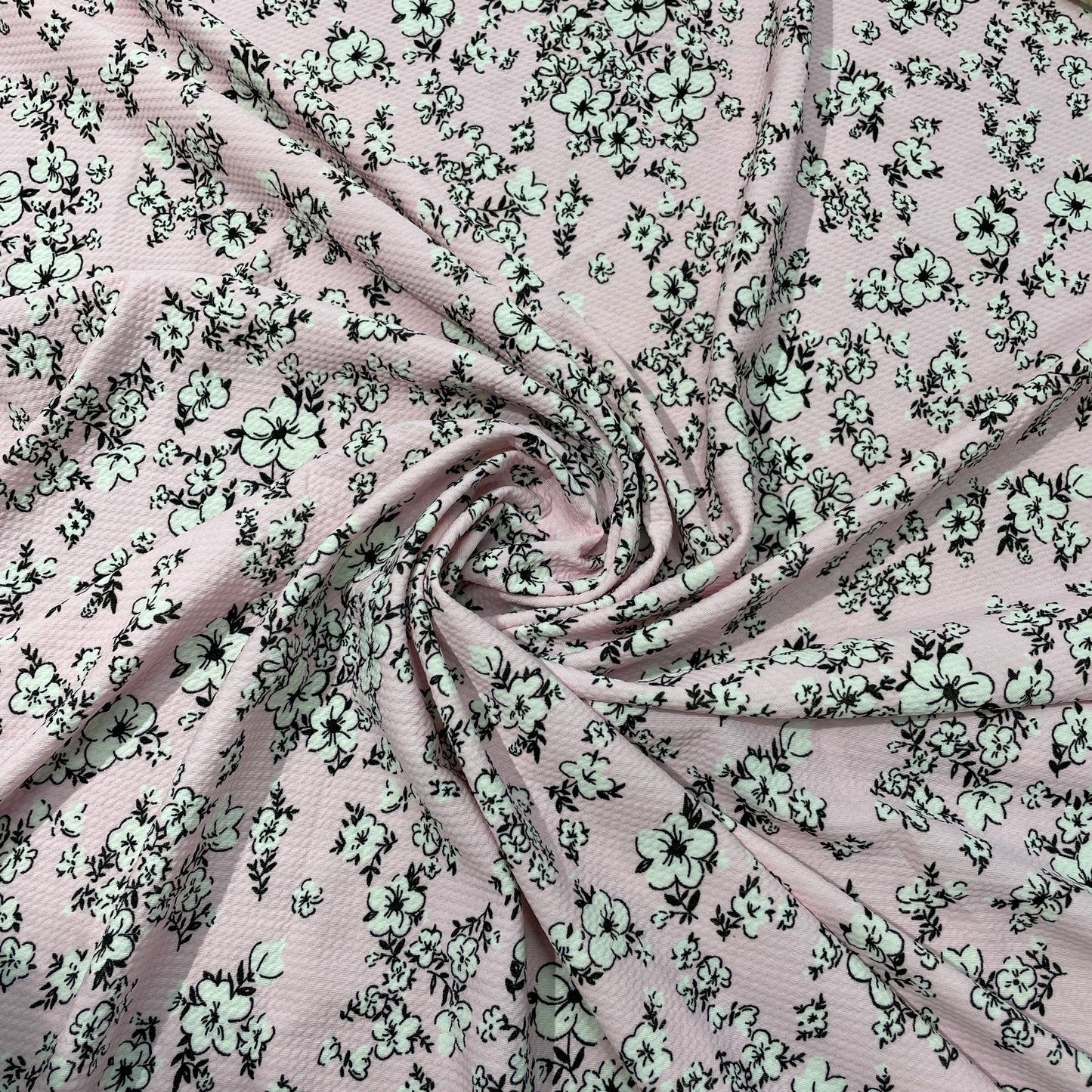 Light Pink Floral Crepe Lycra Fabric - TradeUNO