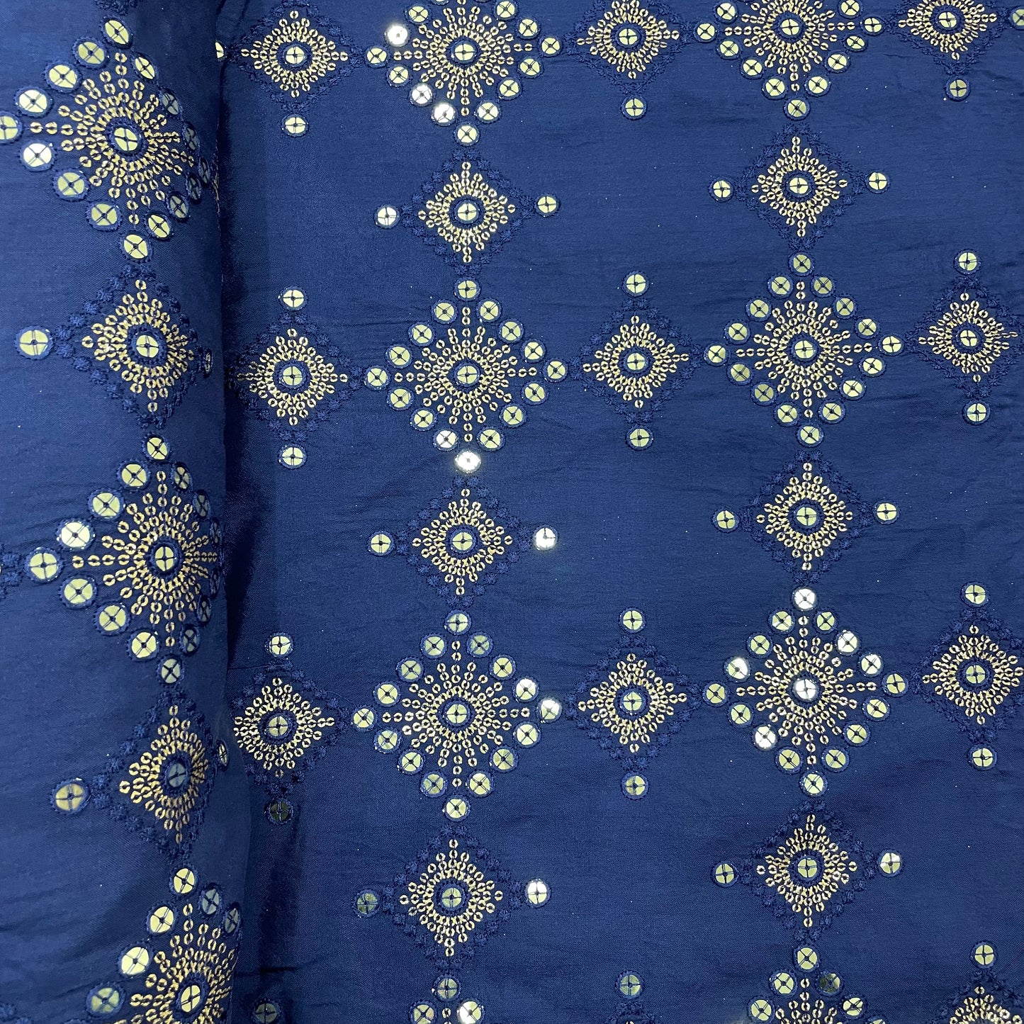 Navy Blue Geometrical Embroidery With Sequence Upada Silk Fabric - TradeUNO