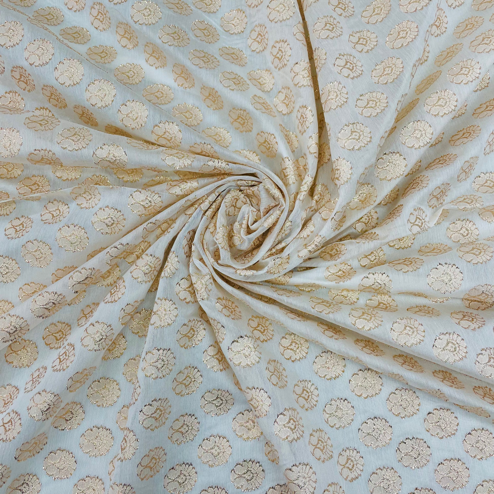 White With Gold Zari Paisley Chanderi Dyeable fabric - TradeUNO