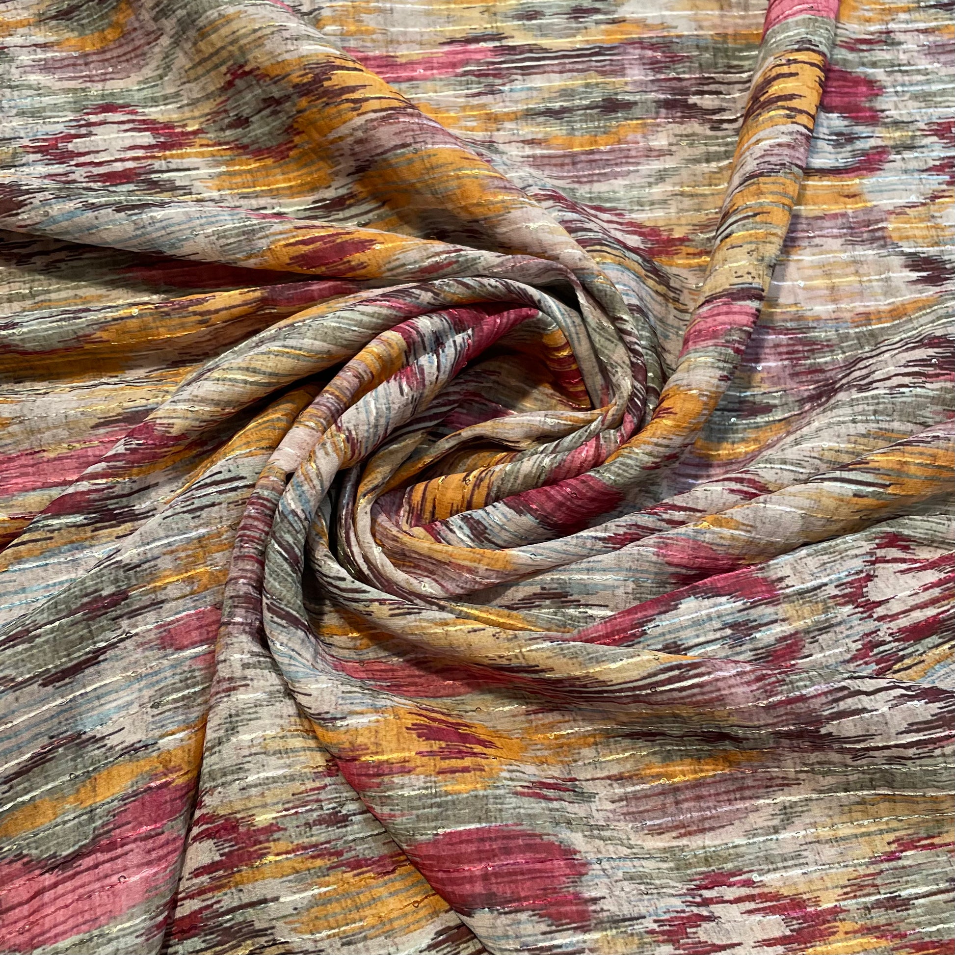 Multicolor Abstract Print Sequence Embroidery Georgette Fabric - TradeUNO