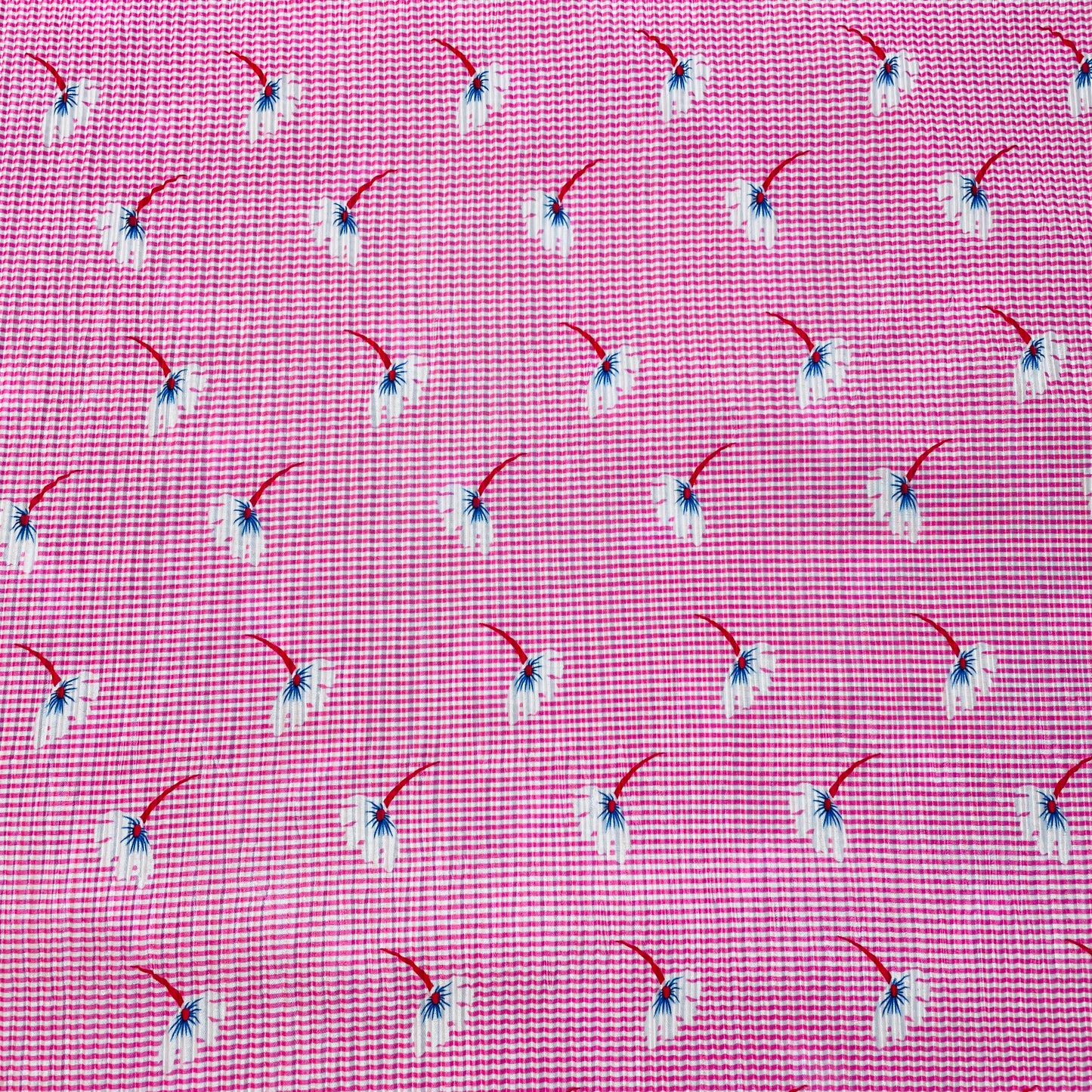 Pink Stripes Floral Pleated Knitted Satin Fabric - TradeUNO