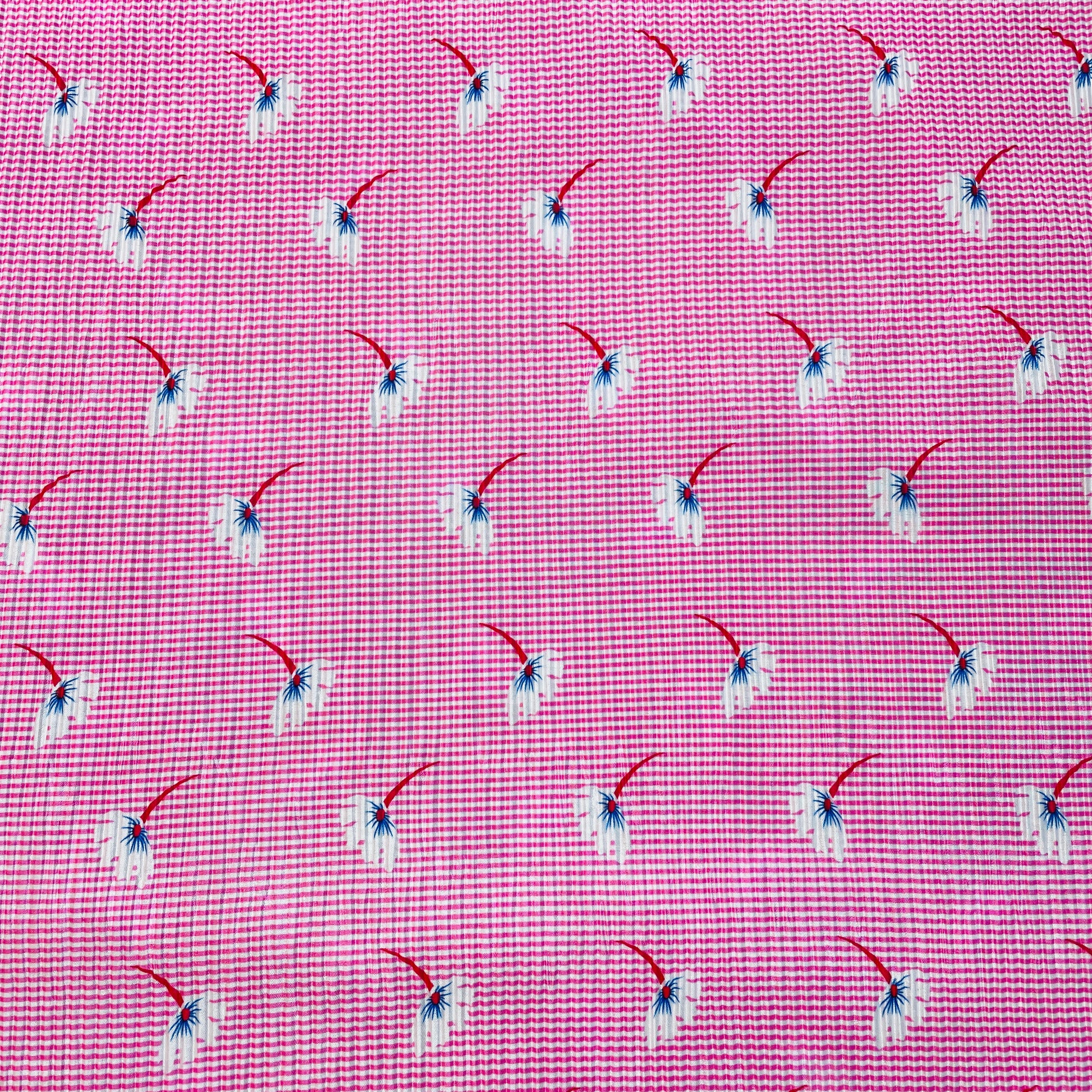Pink Stripes Floral Pleated Knitted Satin Fabric - TradeUNO