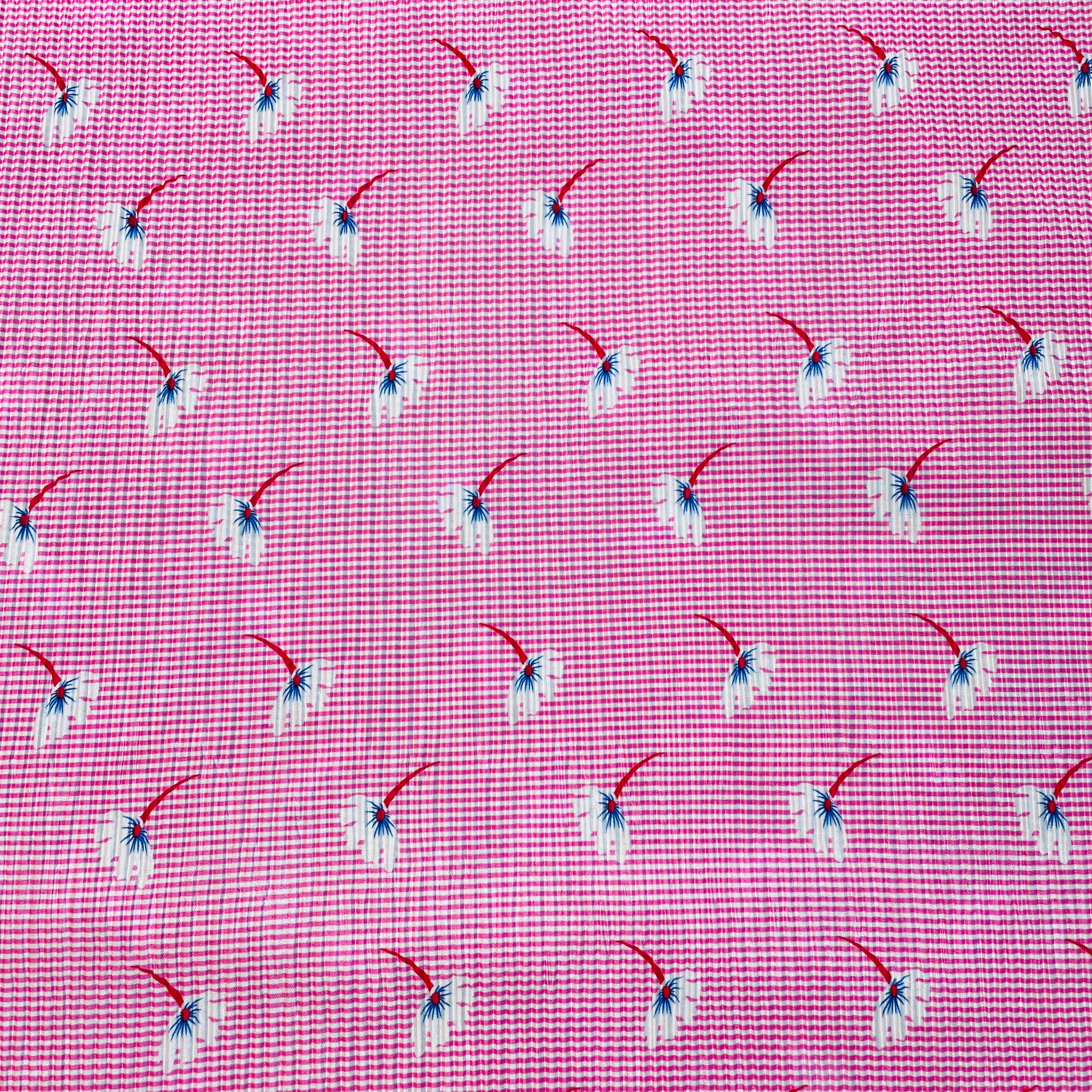 Pink Stripes Floral Pleated Knitted Satin Fabric - TradeUNO