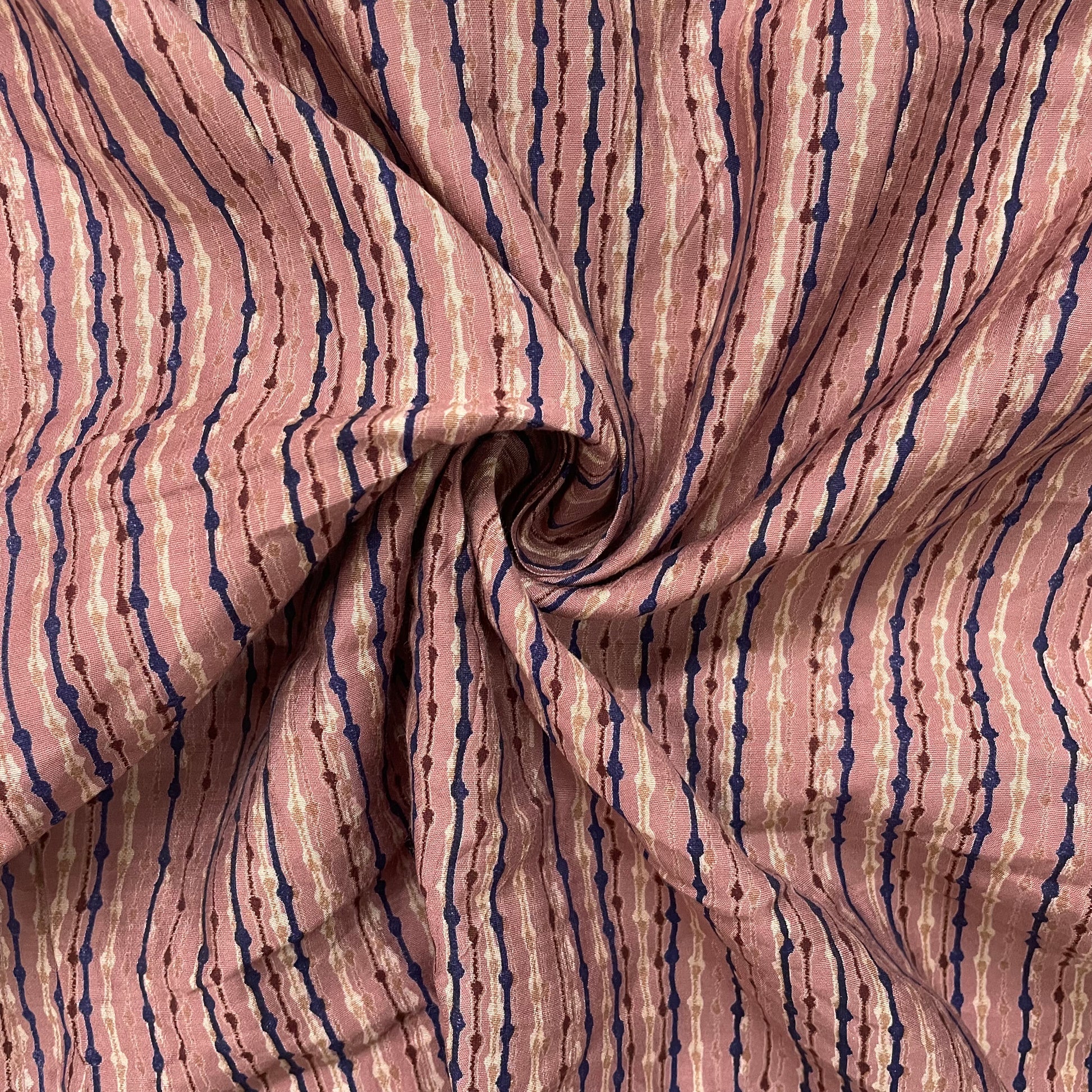 Brown With Mutlicolor Stripe Print Chanderi Silk Fabric
