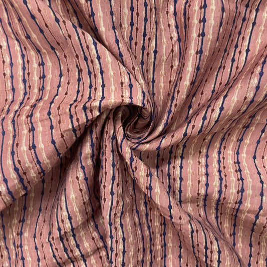 Peach Brown With Mutlicolor Stripe Print Chanderi Silk Fabric