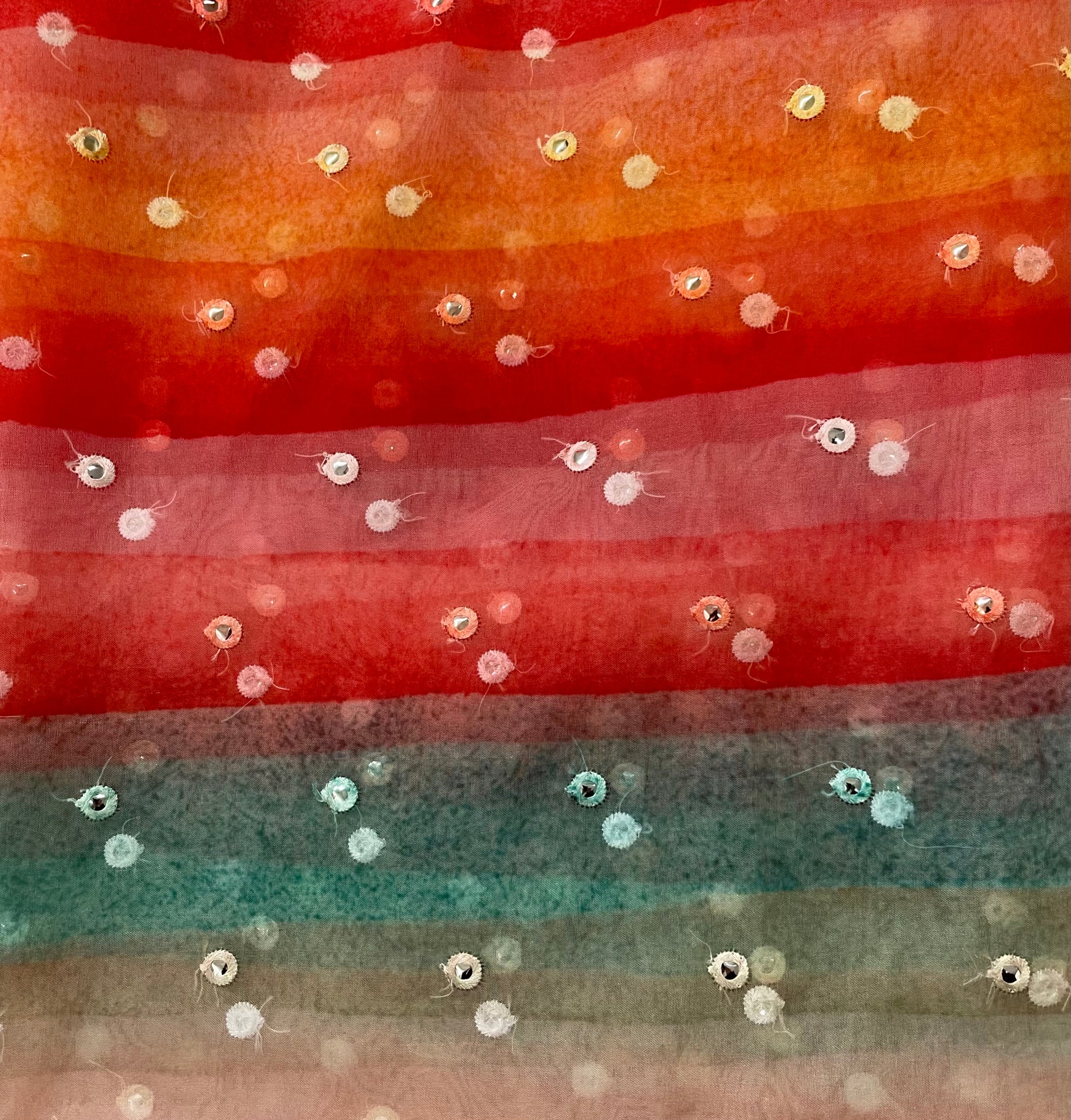 Multicolor Stripe Mirror Embroidery Organza Fabric - TradeUNO