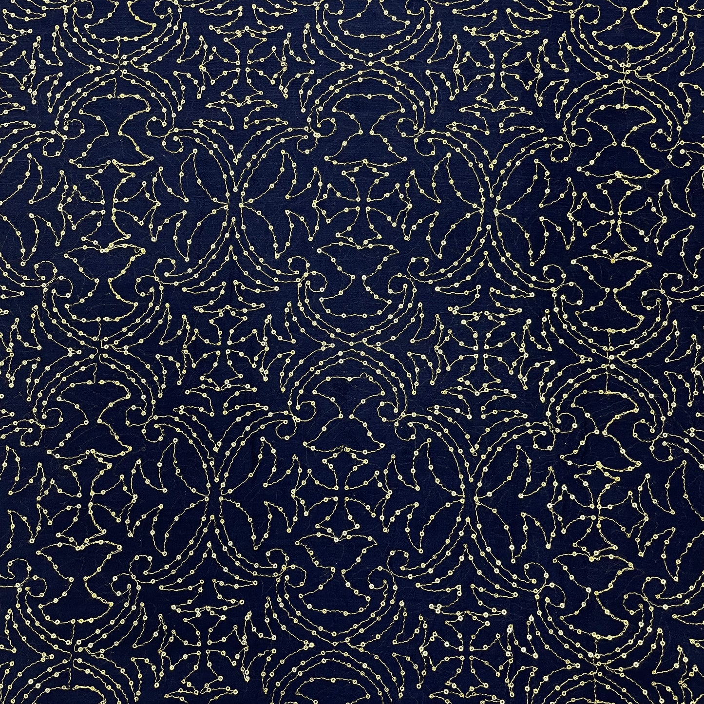 Navy Blue Embroidery Sequence Chinon Fabric - TradeUNO