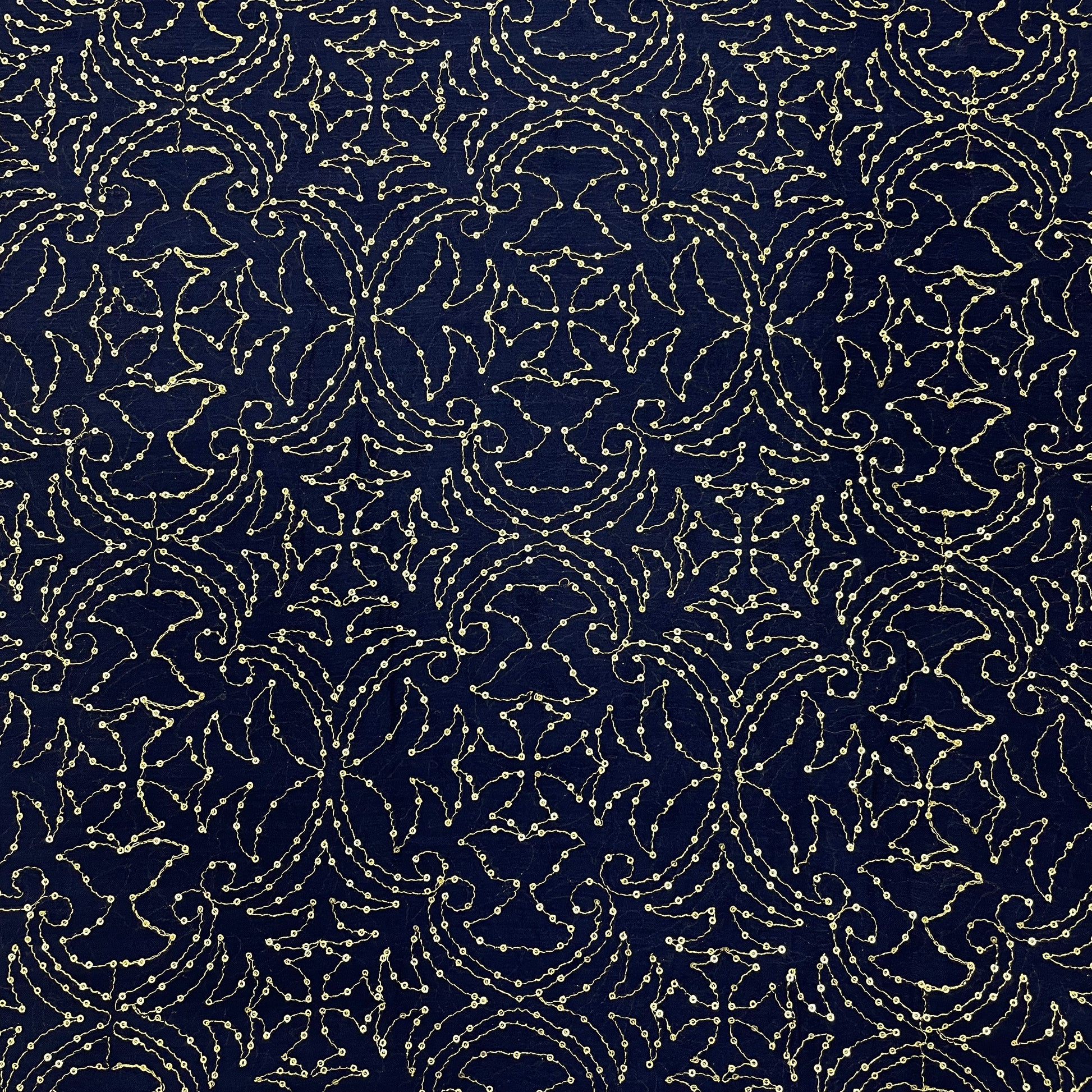 Navy Blue Embroidery Sequence Chinon Fabric - TradeUNO