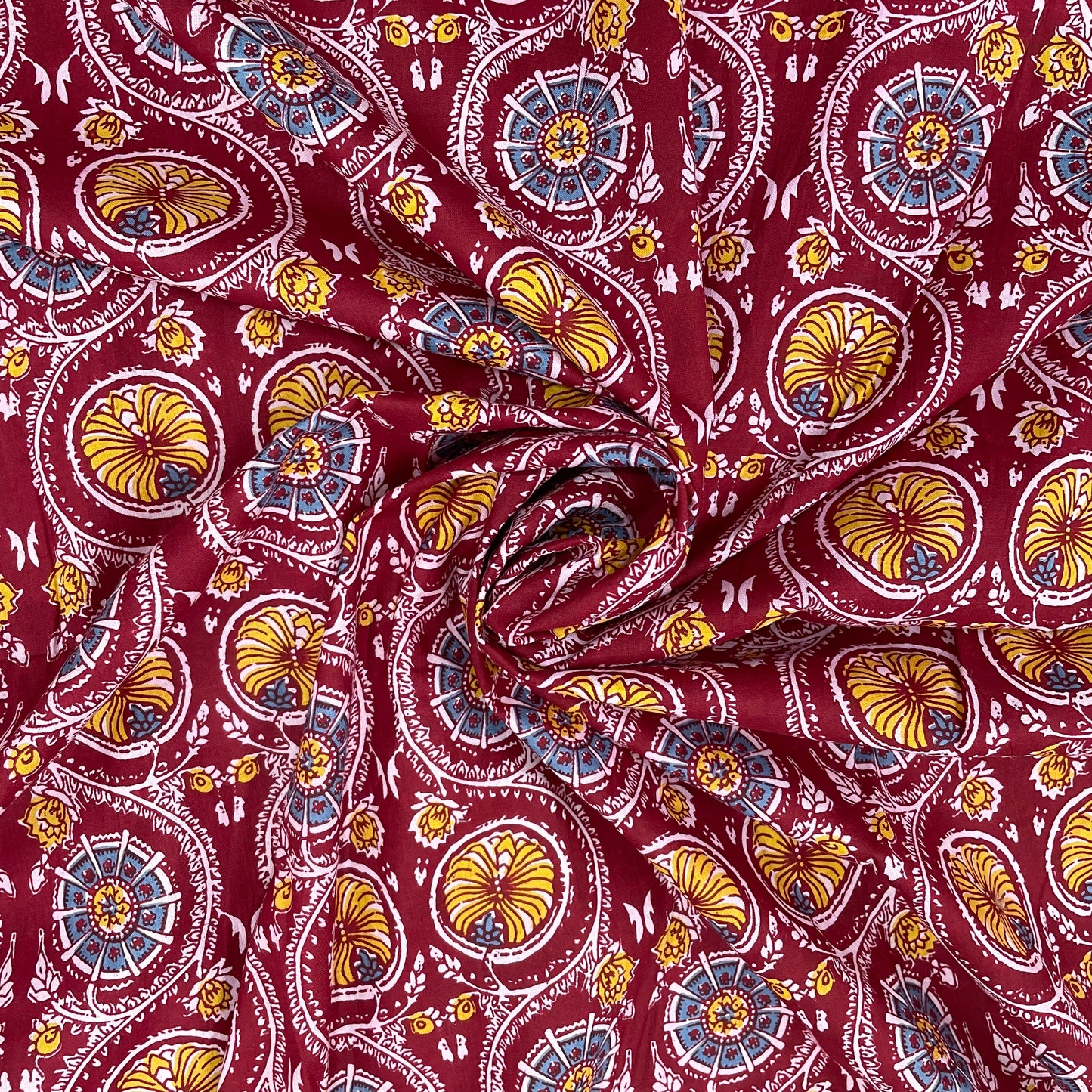 Red Maroon Blue Ajrakh Print Cotton Fabric - TradeUNO
