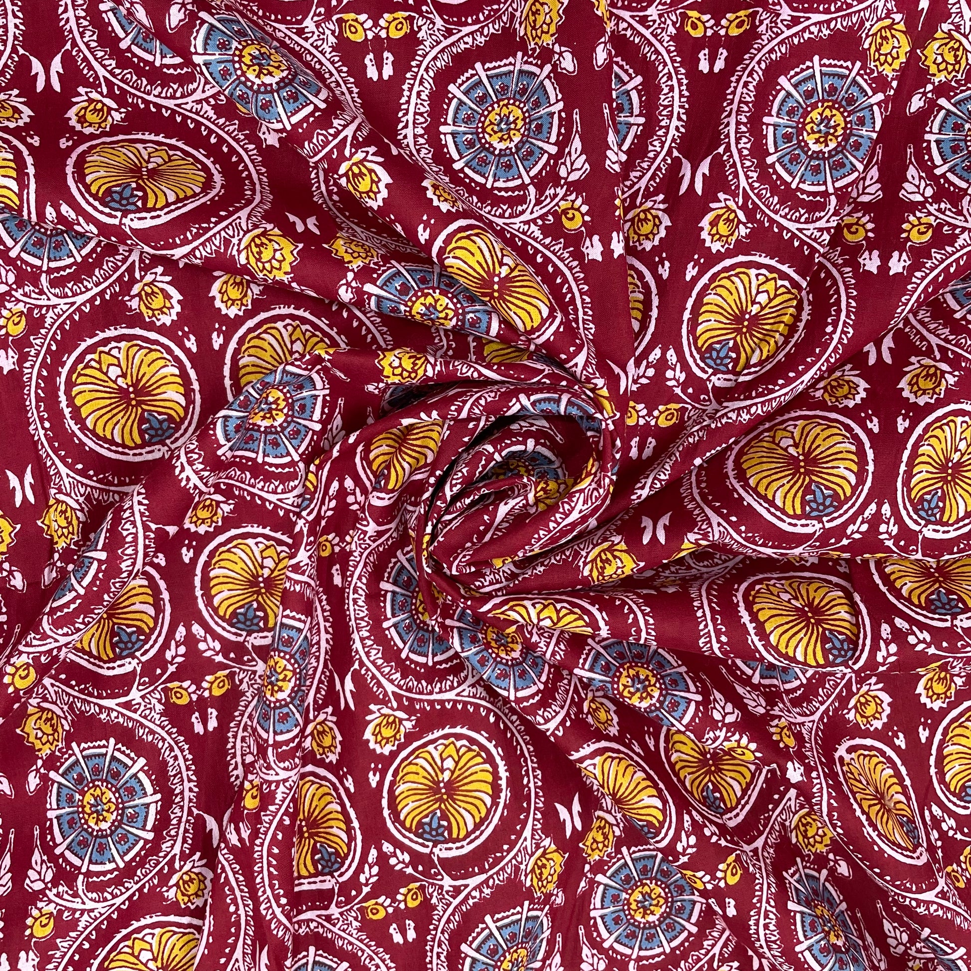 Red Maroon Blue Ajrakh Print Cotton Fabric - TradeUNO