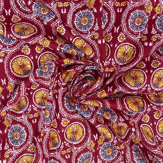 Red Maroon & Blue Ajrakh Print Cotton Fabric