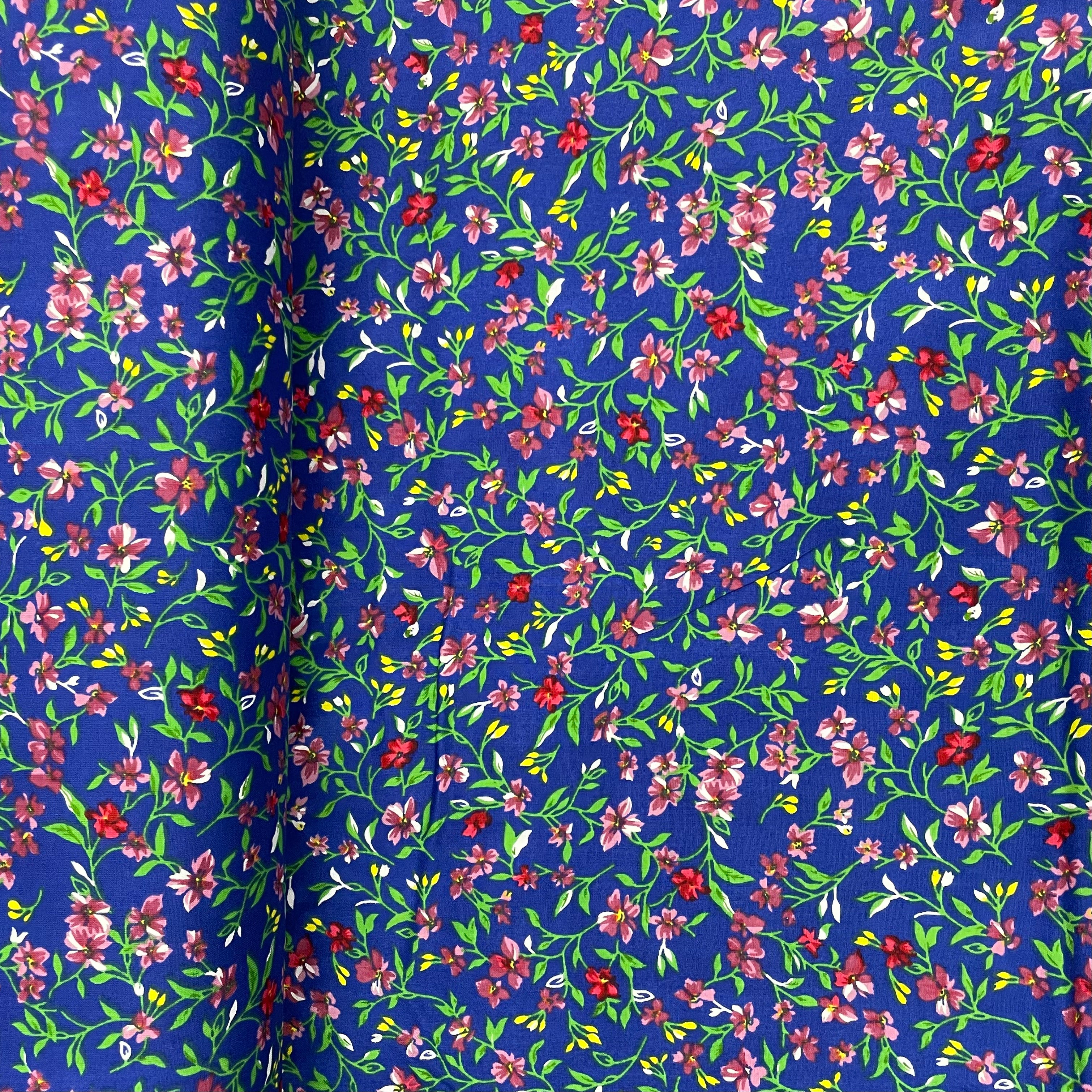 Blue With Green Floral Print Rayon Fabric - TradeUNO