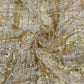 Cream With Golden Checks Sequence Embroidery Net Fabric